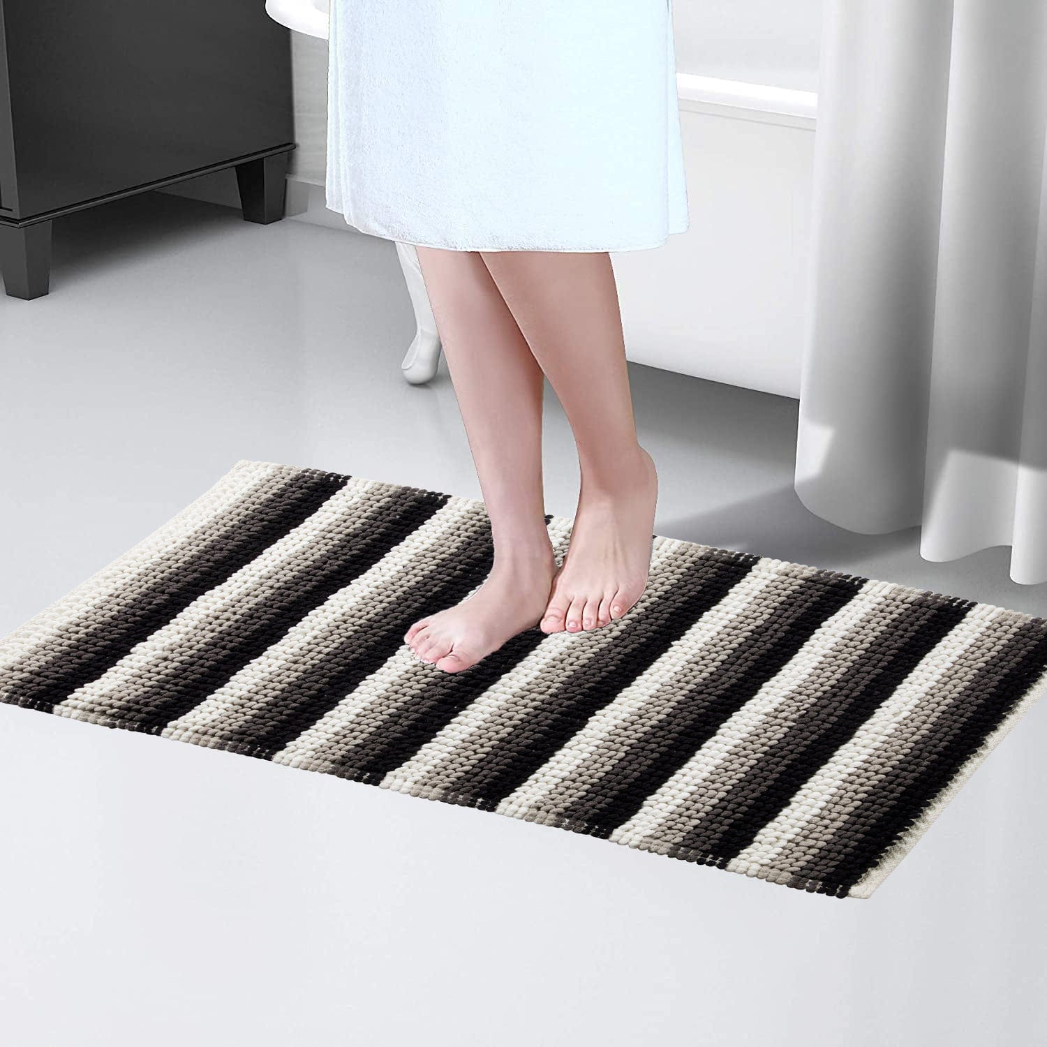OLIVIA ROCCO Padstow Stripe Bathmat – Non-Slip Absorbent Rug, 50 x 80 cm