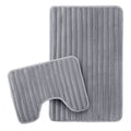 OLIVIA ROCCO 2 Piece Ribbed Bath Mat Set – Charcoal Non-Slip Absorbent Rugs
