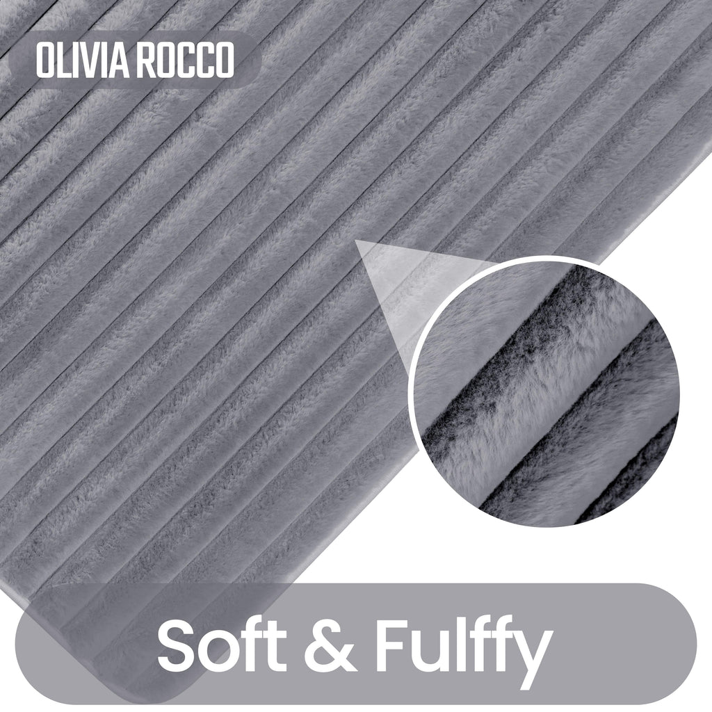 OLIVIA ROCCO 2 Piece Ribbed Bath Mat Set – Charcoal Non-Slip Absorbent Rugs