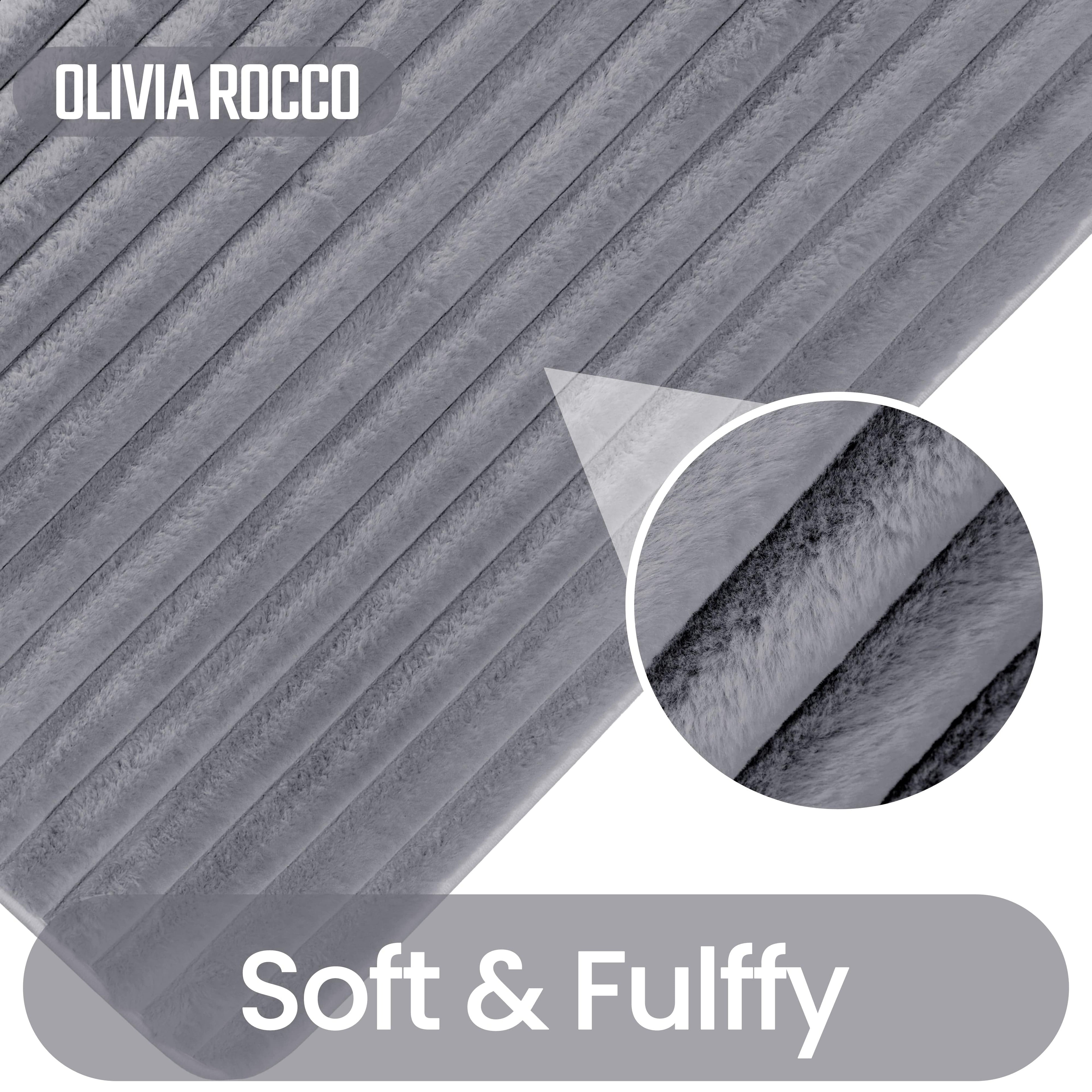 OLIVIA ROCCO 2 Piece Ribbed Bath Mat Set – Charcoal Non-Slip Absorbent Rugs