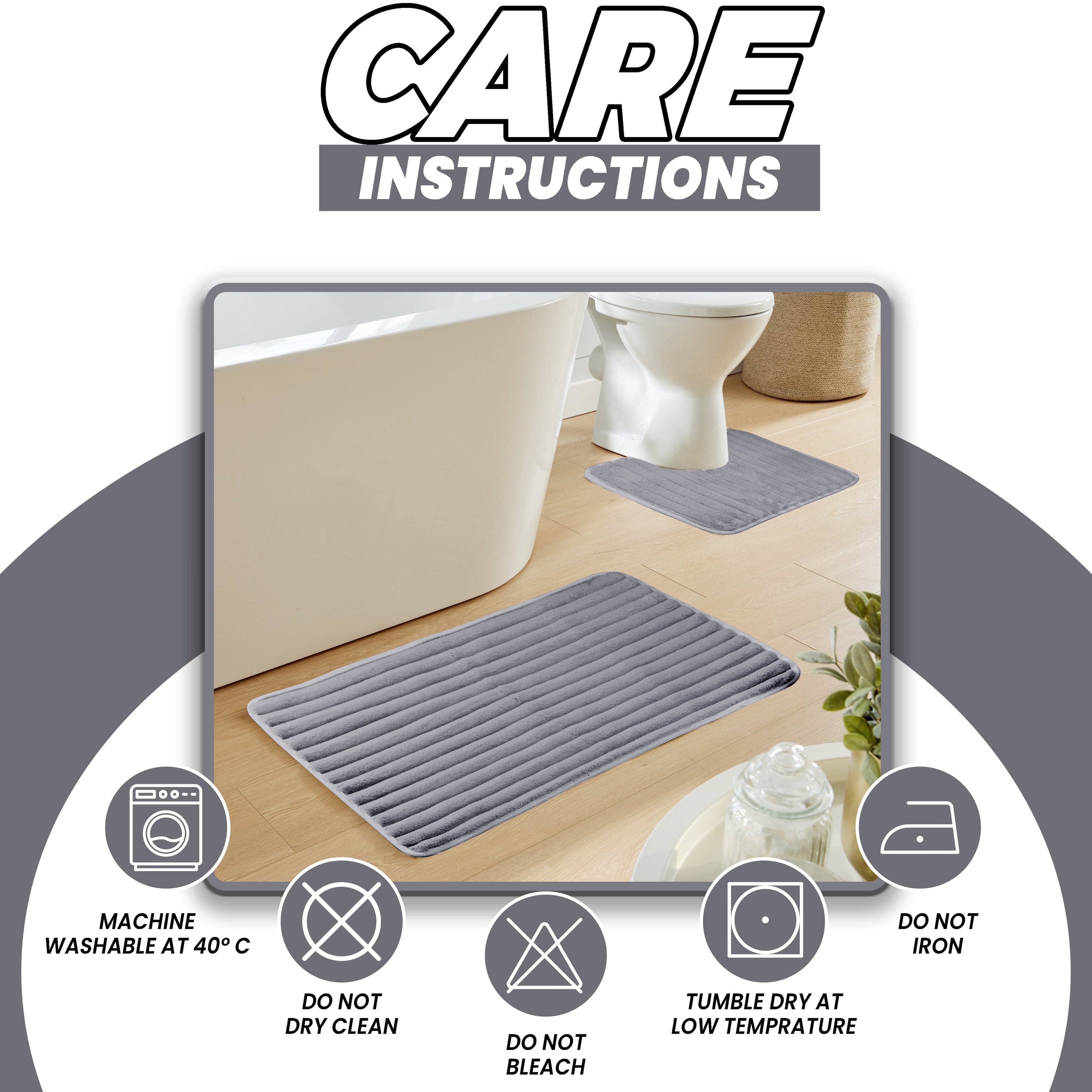 OLIVIA ROCCO 2 Piece Ribbed Bath Mat Set – Charcoal Non-Slip Absorbent Rugs