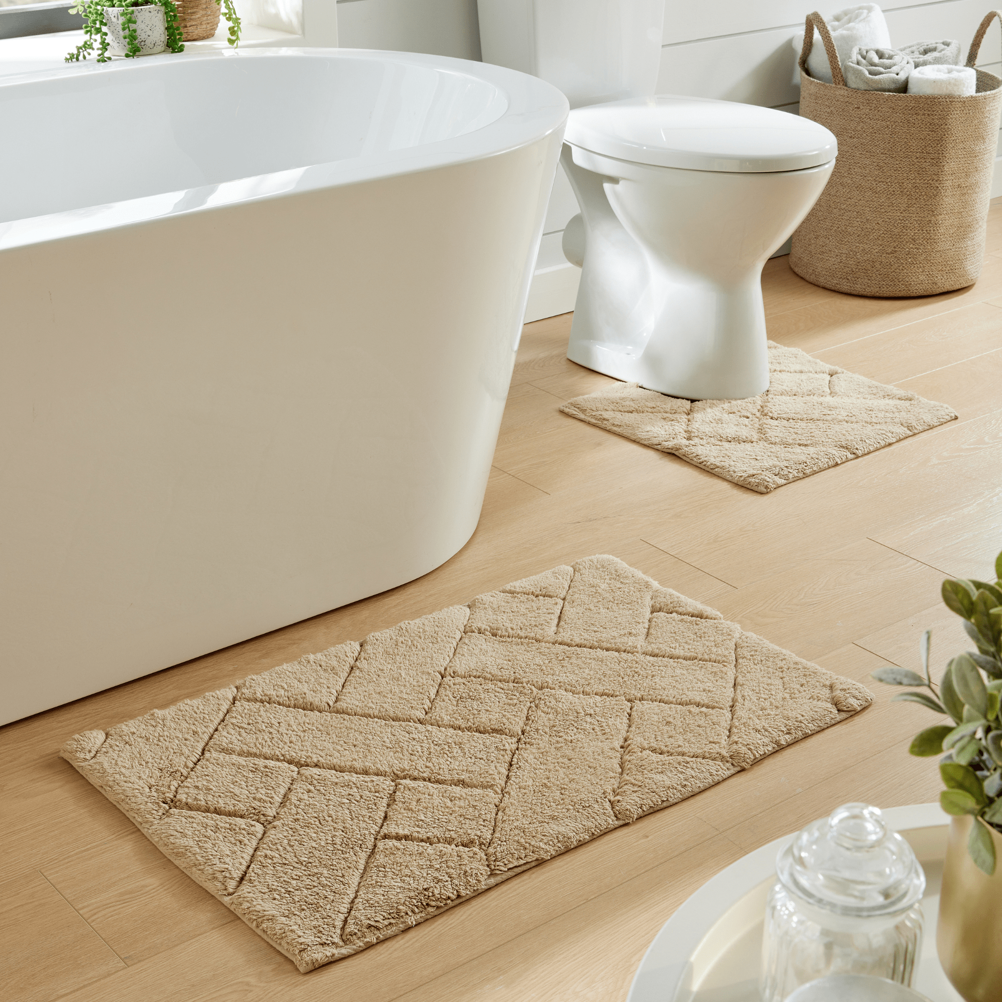 OLIVIA ROCCO Bali Bath Mat and Pedestal Set – 100% Cotton Absorbent Mats