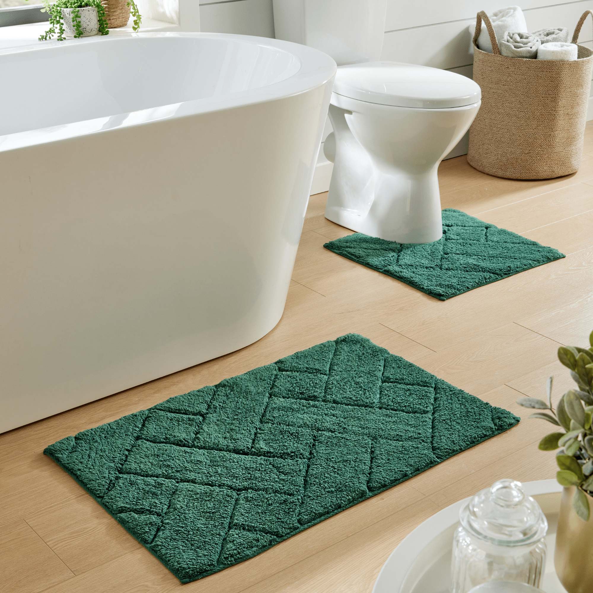 OLIVIA ROCCO Bali Bath Mat and Pedestal Set – 100% Cotton Absorbent Mats