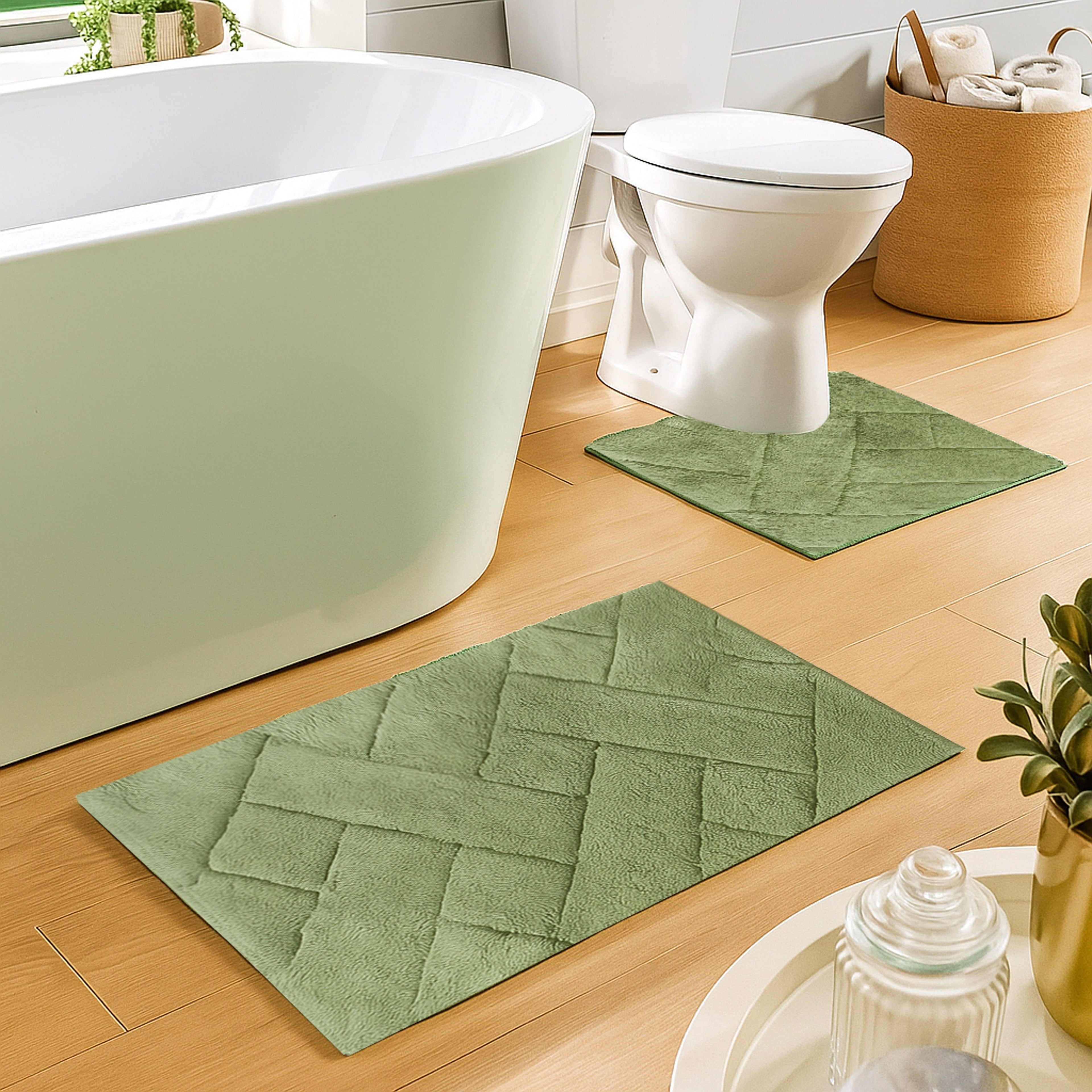 OLIVIA ROCCO Bali Bath Mat and Pedestal Set – 100% Cotton Absorbent Mats