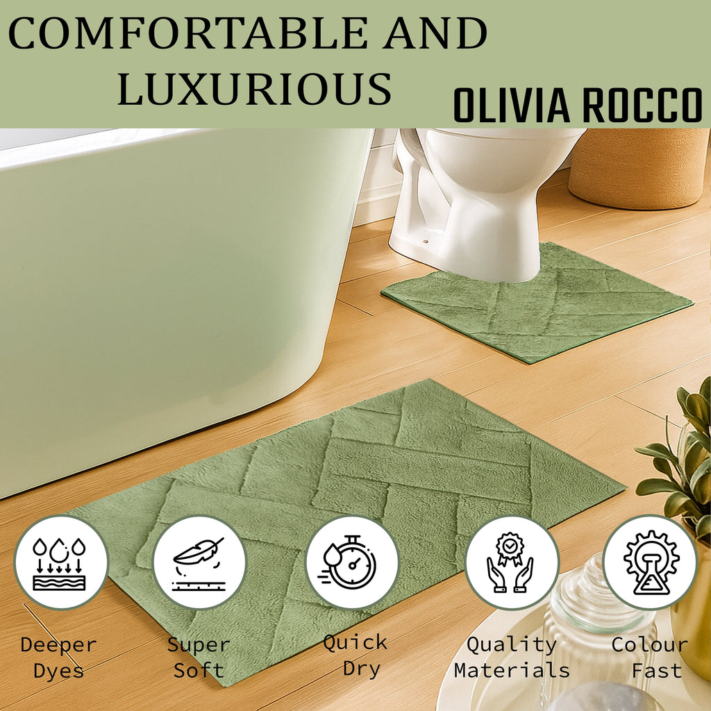 OLIVIA ROCCO Bali Bath Mat and Pedestal Set – 100% Cotton Absorbent Mats