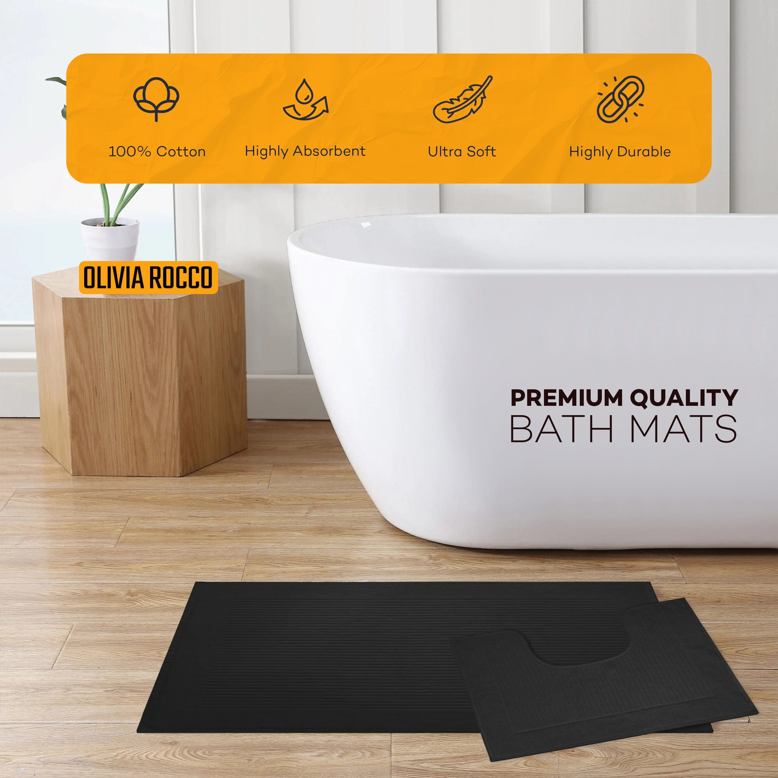 OLIVIA ROCCO Monaco 2 Piece Bath Mat Set – 100% Cotton Non-Slip Absorbent