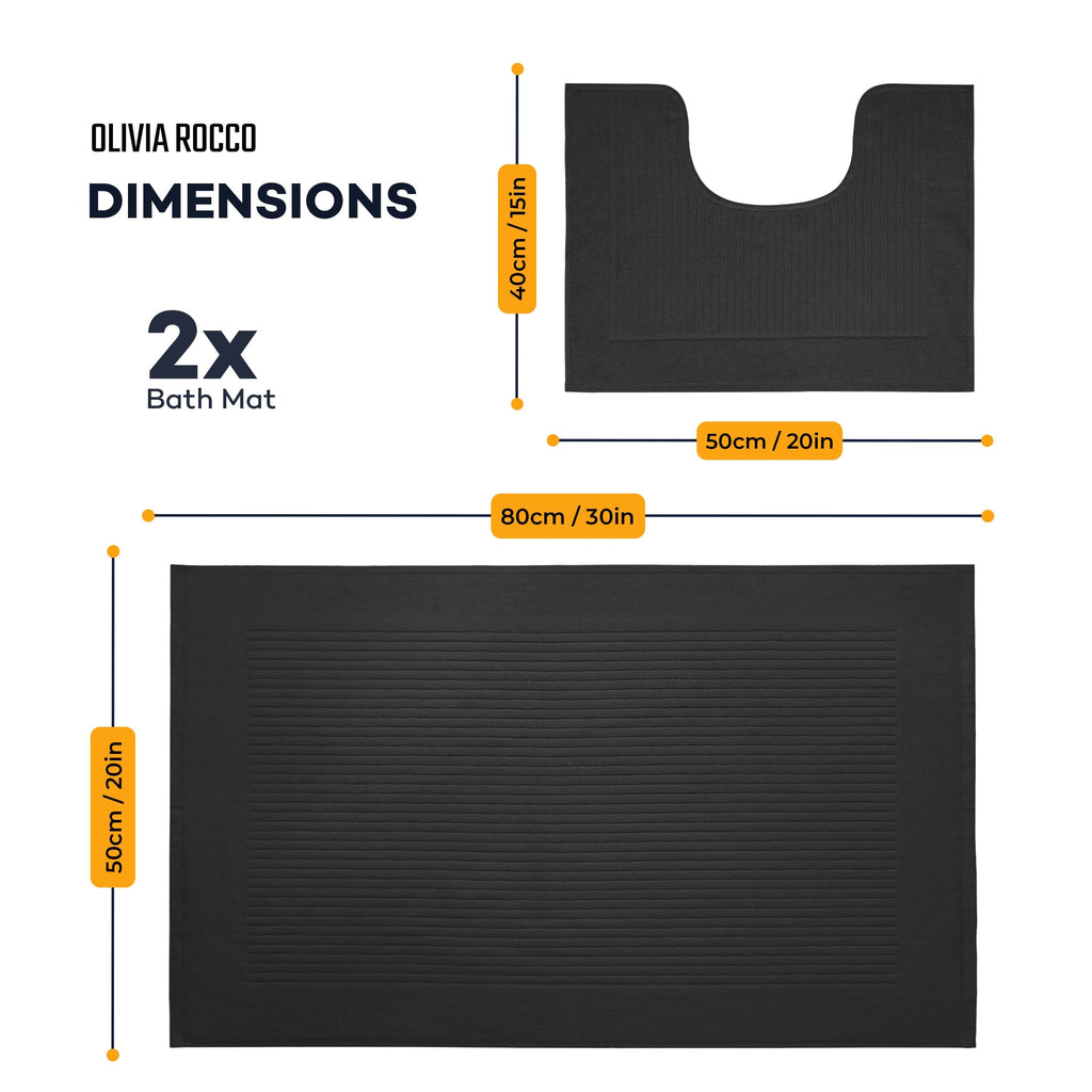 OLIVIA ROCCO Monaco 2 Piece Bath Mat Set – 100% Cotton Non-Slip Absorbent