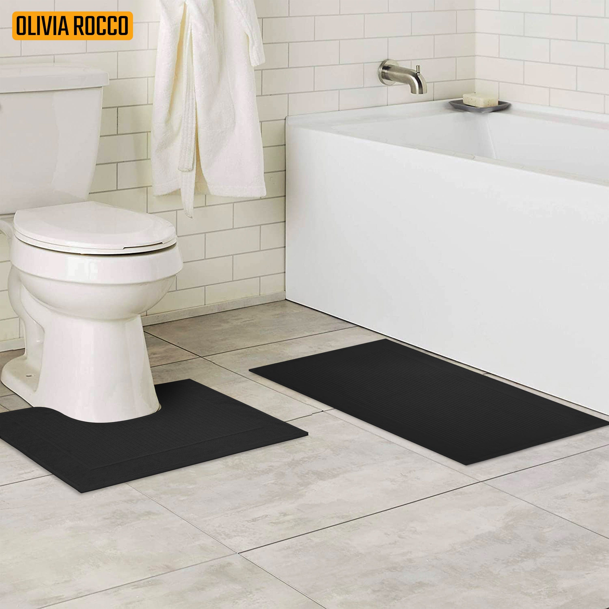 OLIVIA ROCCO Monaco 2 Piece Bath Mat Set – 100% Cotton Non-Slip Absorbent