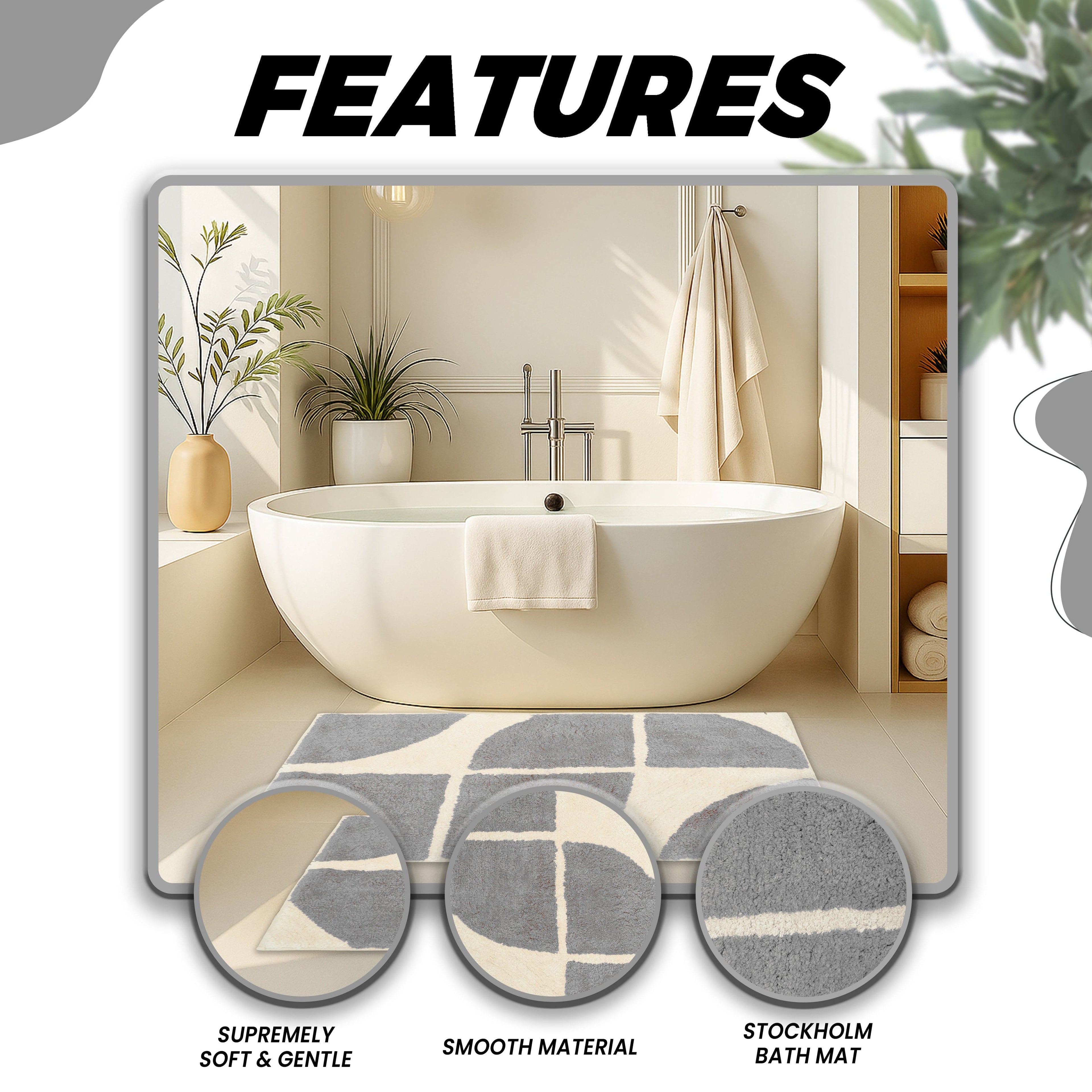 Olivia Rocco Stockholm Bath Mat – Non-Slip Soft Cotton Blend, 60x80cm