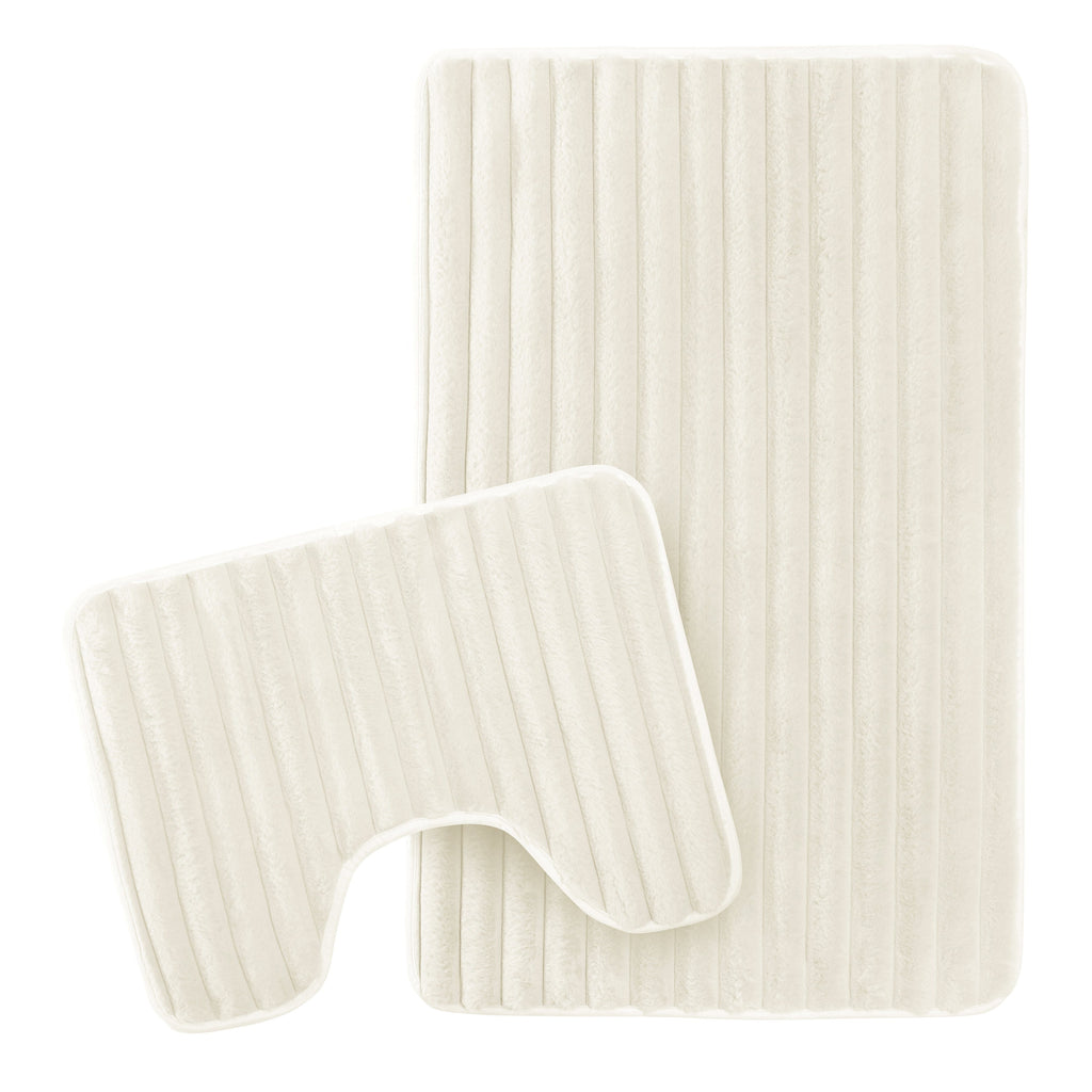 OLIVIA ROCCO 2 Piece Ribbed Bath Mat Set – Non-Slip Absorbent Cream Mats