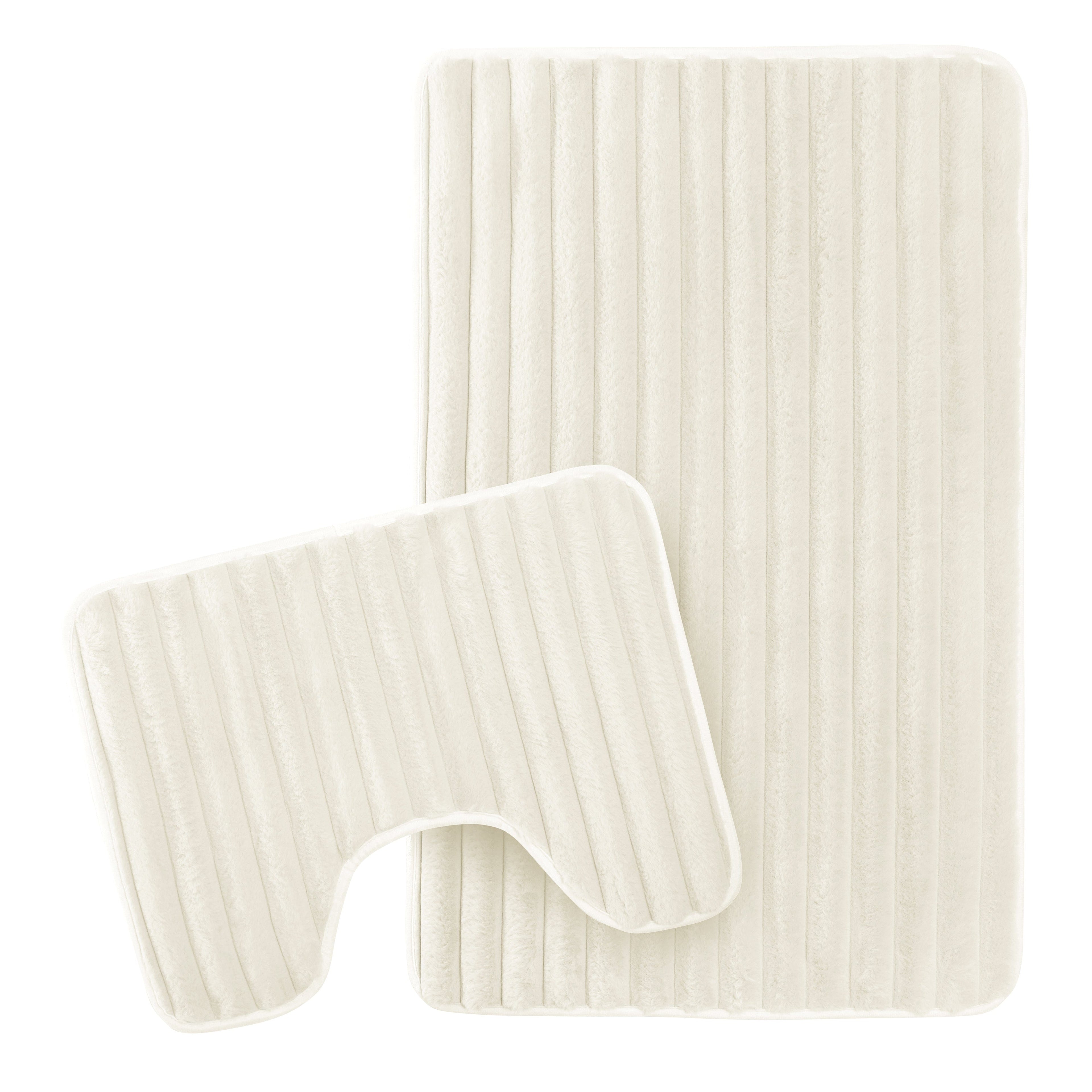 OLIVIA ROCCO 2 Piece Ribbed Bath Mat Set – Non-Slip Absorbent Cream Mats