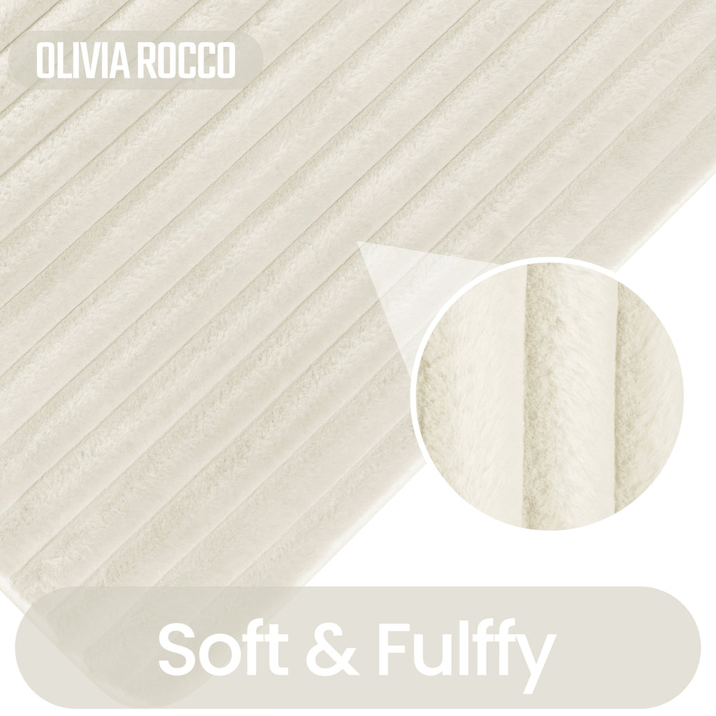 OLIVIA ROCCO 2 Piece Ribbed Bath Mat Set – Non-Slip Absorbent Cream Mats