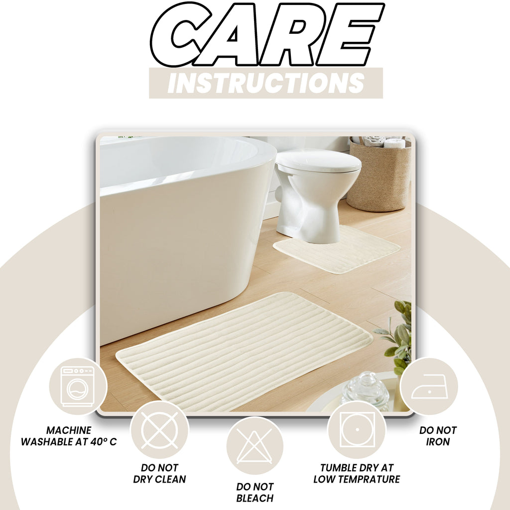 OLIVIA ROCCO 2 Piece Ribbed Bath Mat Set – Non-Slip Absorbent Cream Mats