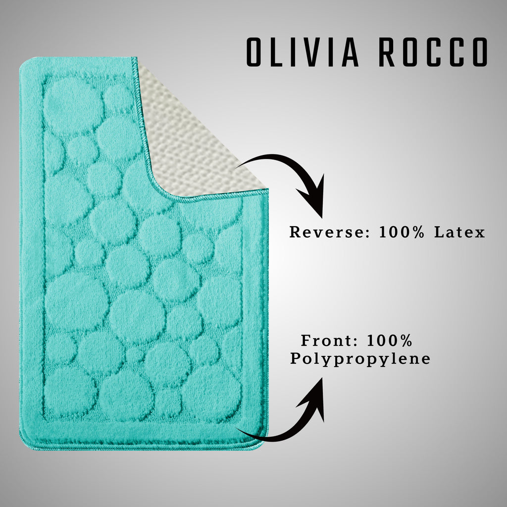 OLIVIA ROCCO Cali Bubbles 2 Piece Bath Mat Set – Non-Slip Duck Egg