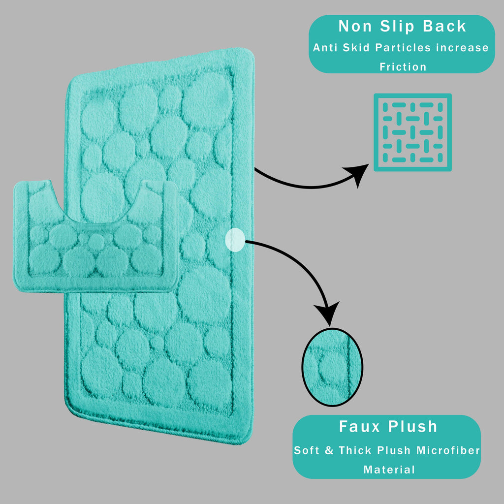 OLIVIA ROCCO Cali Bubbles 2 Piece Bath Mat Set – Non-Slip Duck Egg