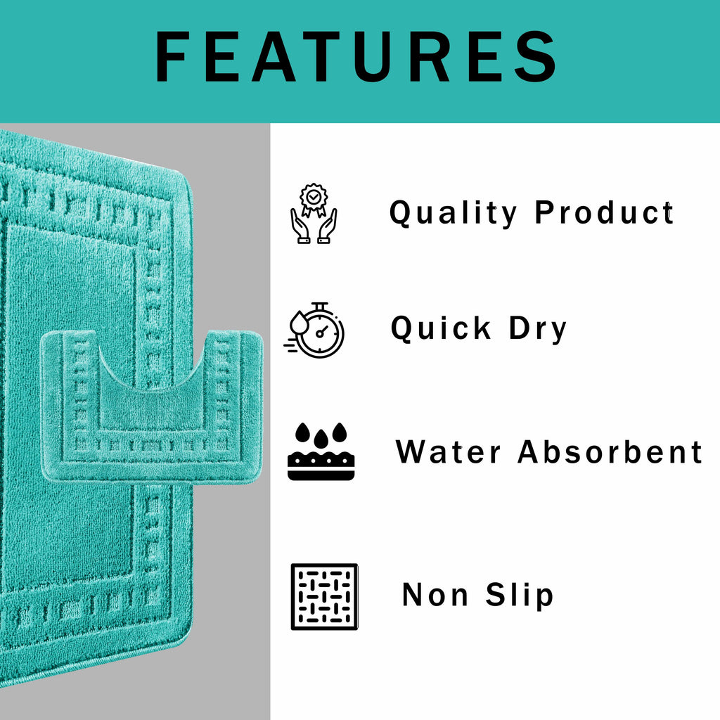 OLIVIA ROCCO 2 Piece Bath Mat and Pedestal Set – Non-Slip Duck Egg