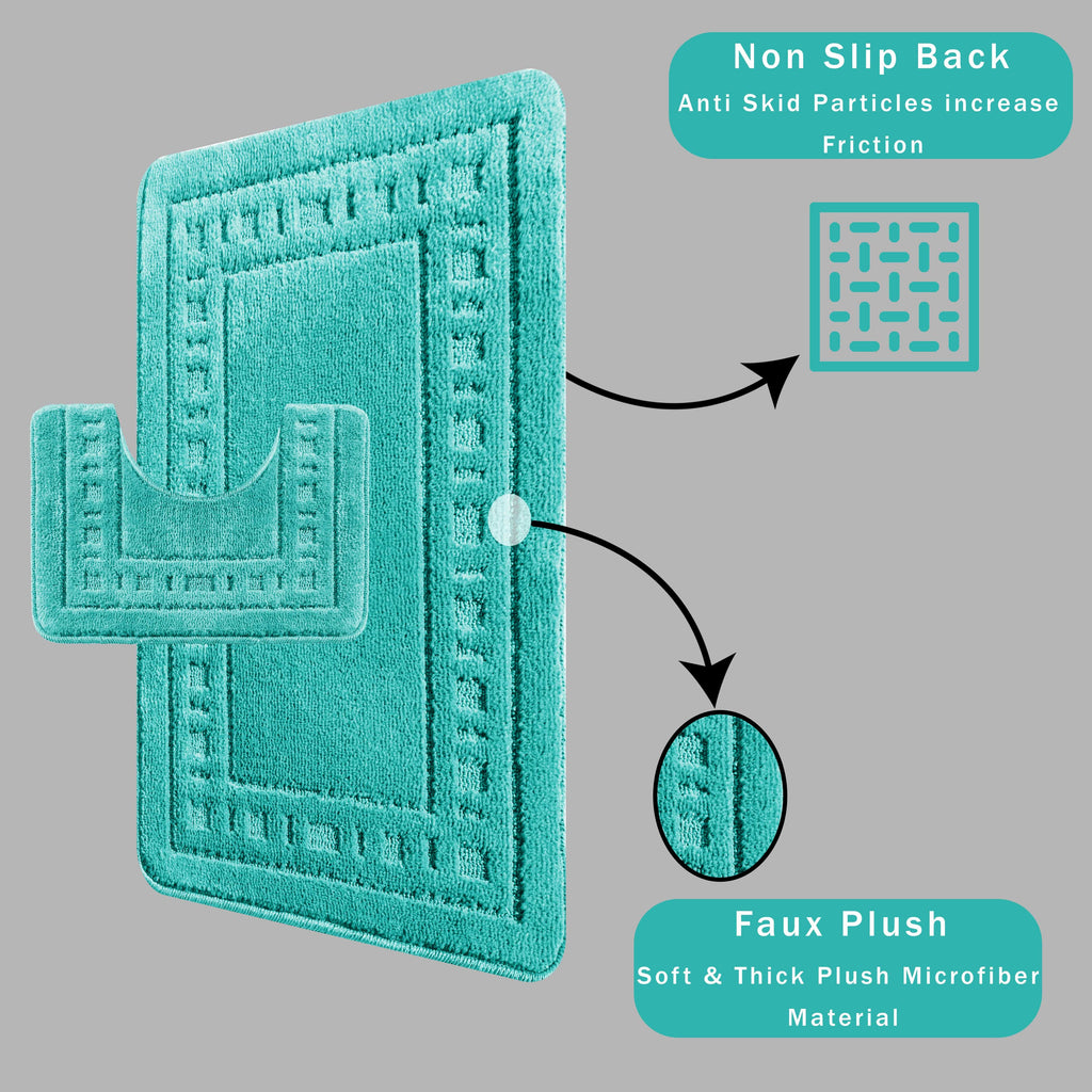 OLIVIA ROCCO 2 Piece Bath Mat and Pedestal Set – Non-Slip Duck Egg