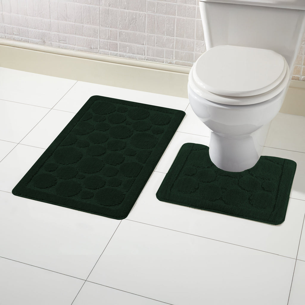 OLIVIA ROCCO Cali Bubbles Bath Mat Set – Non-Slip 2 Piece Emerald Green