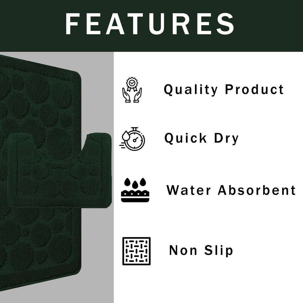 OLIVIA ROCCO Cali Bubbles Bath Mat Set – Non-Slip 2 Piece Emerald Green