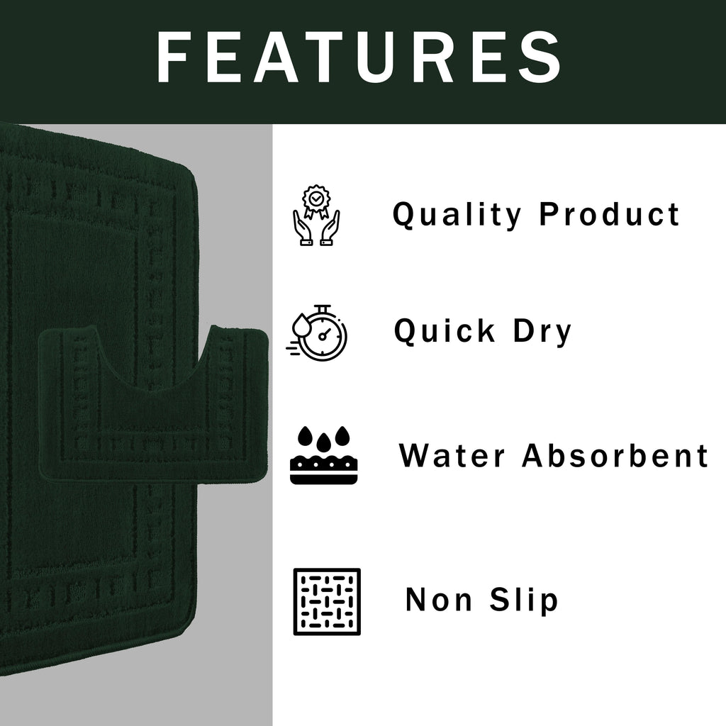 OLIVIA ROCCO 2 Piece Bath Mat and Pedestal Set – Non-Slip Emerald Green