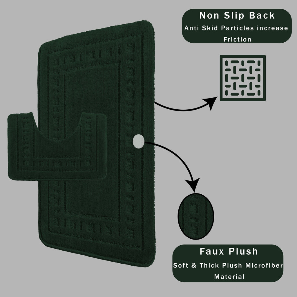 OLIVIA ROCCO 2 Piece Bath Mat and Pedestal Set – Non-Slip Emerald Green
