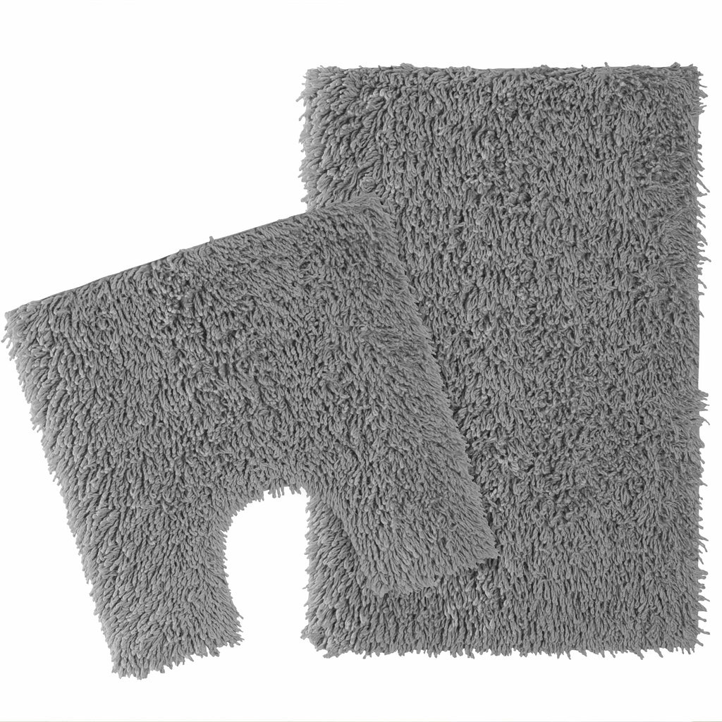 OLIVIA ROCCO Como 2 Piece Bath Mat Set – Grey Non-Slip Cotton Bathroom Mats