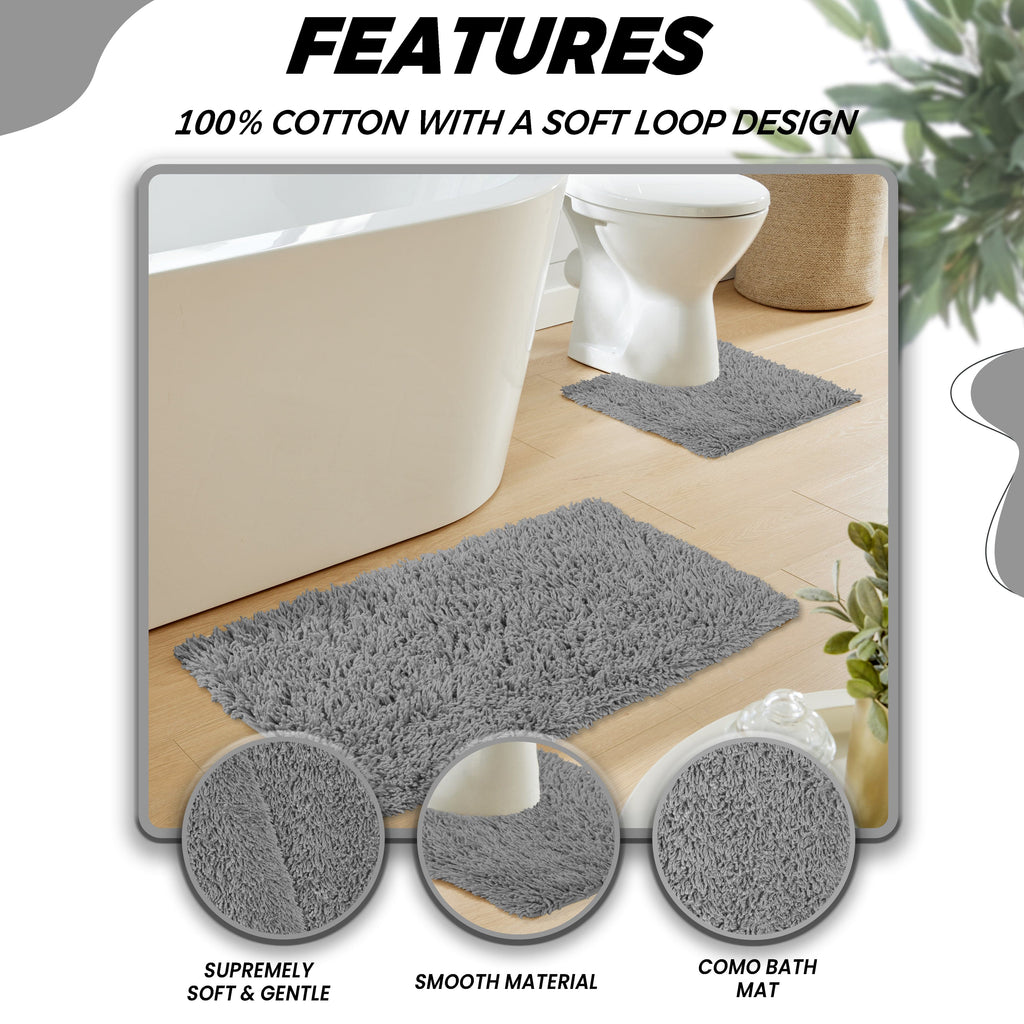 OLIVIA ROCCO Como 2 Piece Bath Mat Set – Grey Non-Slip Cotton Bathroom Mats