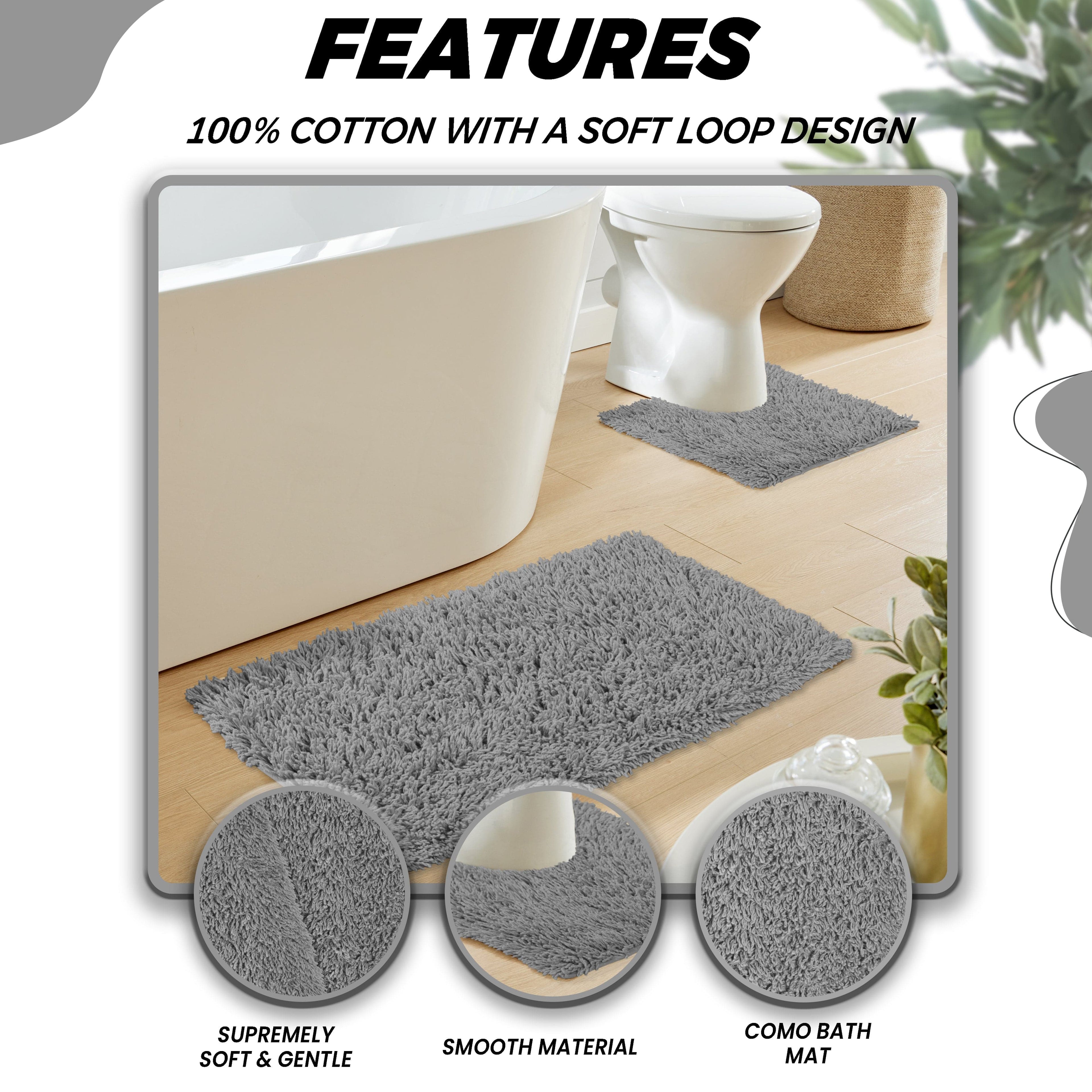 OLIVIA ROCCO Como 2 Piece Bath Mat Set – Grey Non-Slip Cotton Bathroom Mats