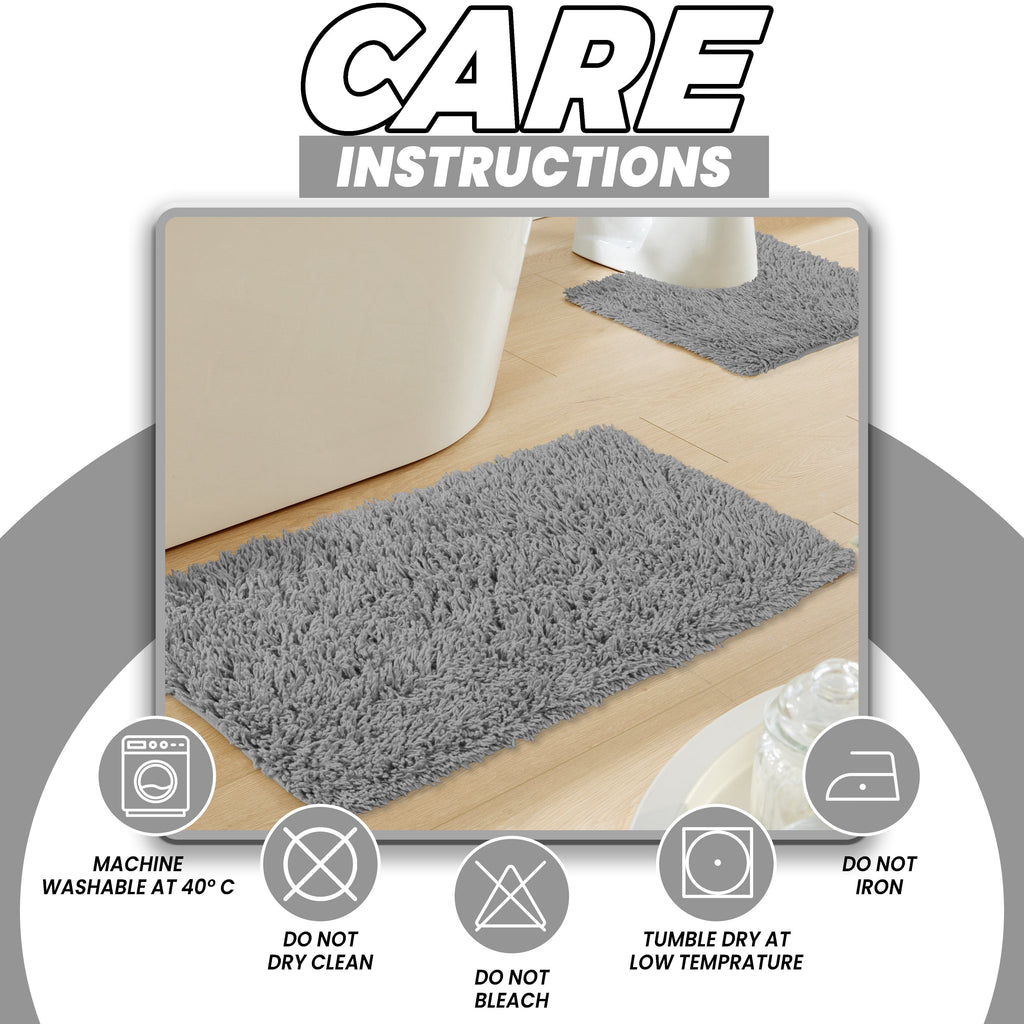 OLIVIA ROCCO Como 2 Piece Bath Mat Set – Grey Non-Slip Cotton Bathroom Mats