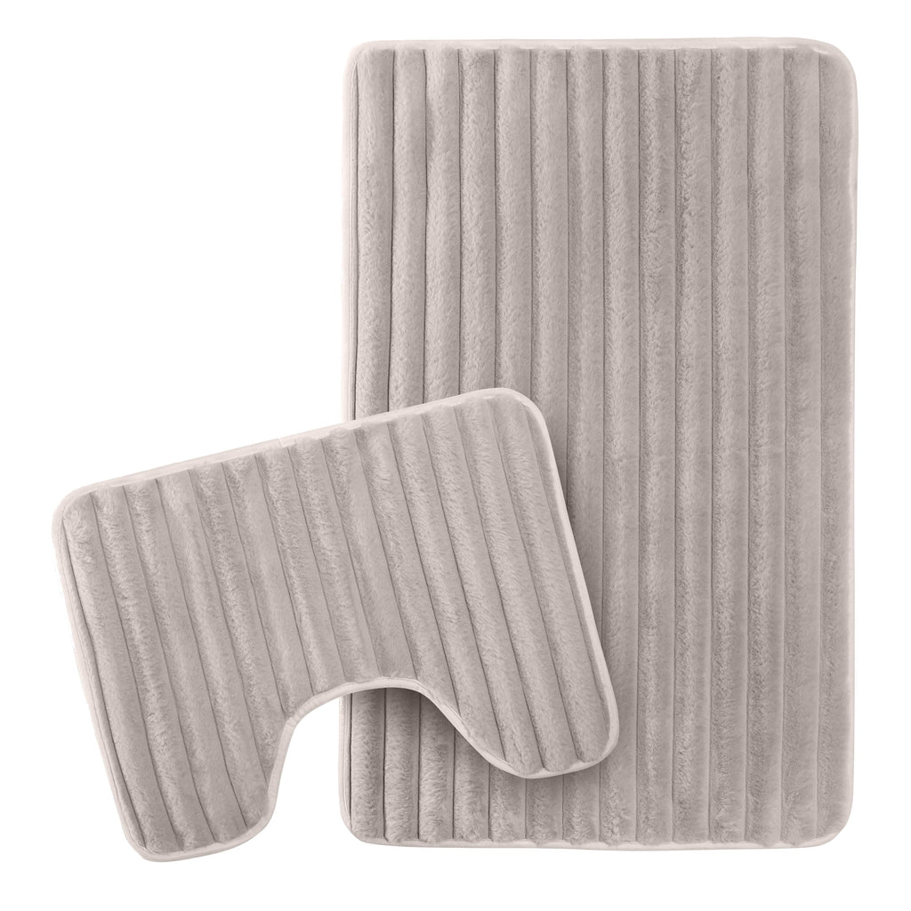 OLIVIA ROCCO 2 Piece Ribbed Bath Mat Set – Non Slip Absorbent Natural