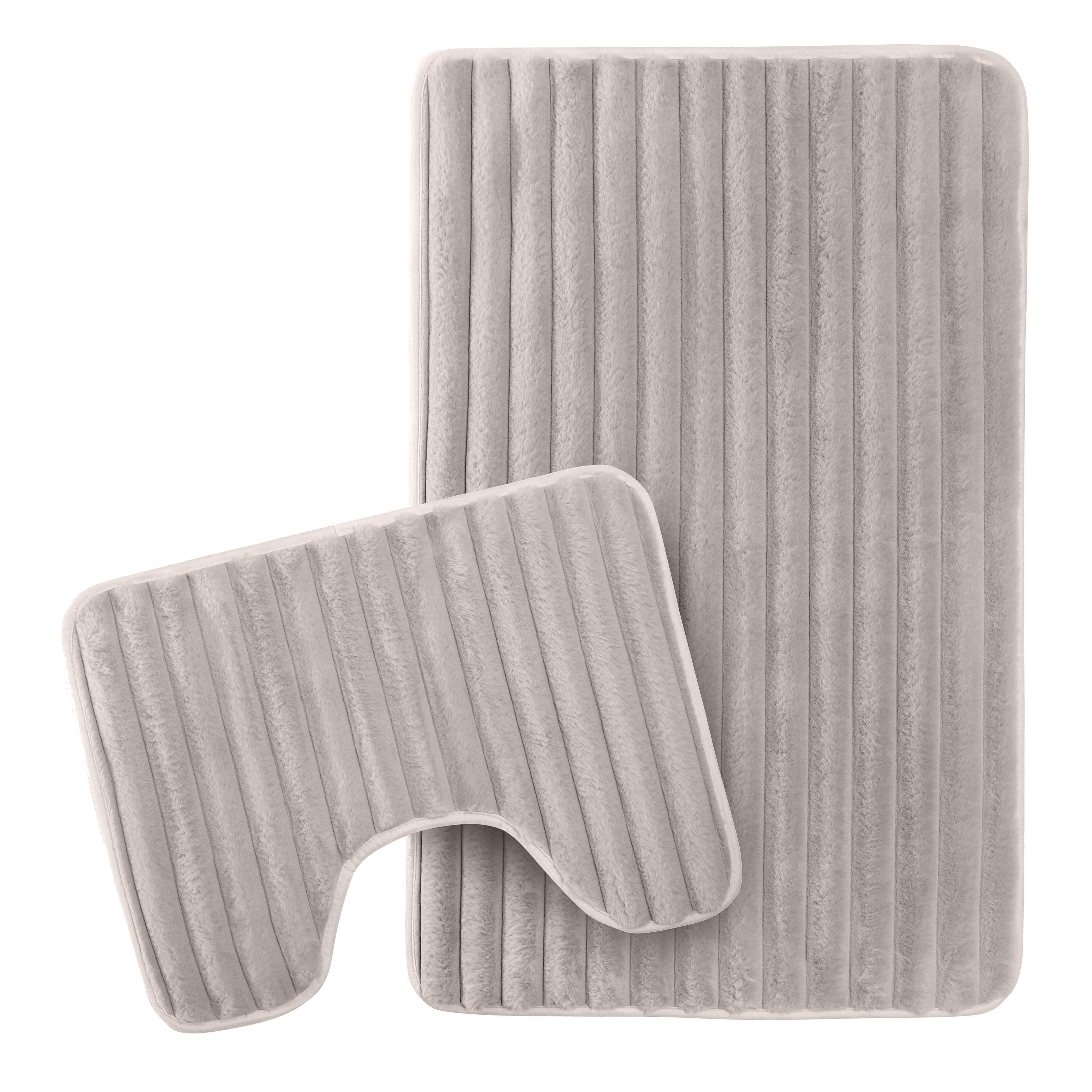 OLIVIA ROCCO 2 Piece Ribbed Bath Mat Set – Non Slip Absorbent Natural
