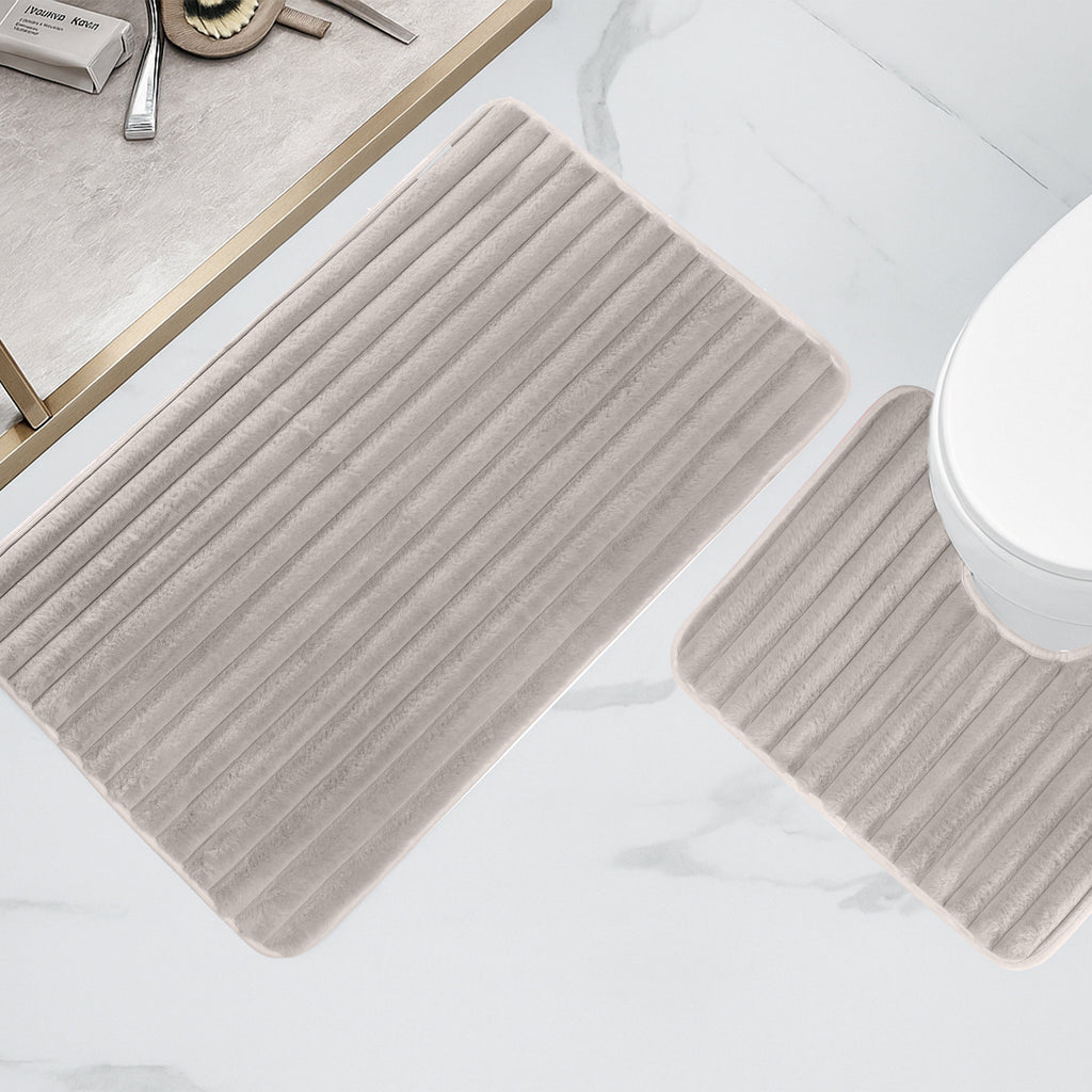 OLIVIA ROCCO 2 Piece Ribbed Bath Mat Set – Non Slip Absorbent Natural