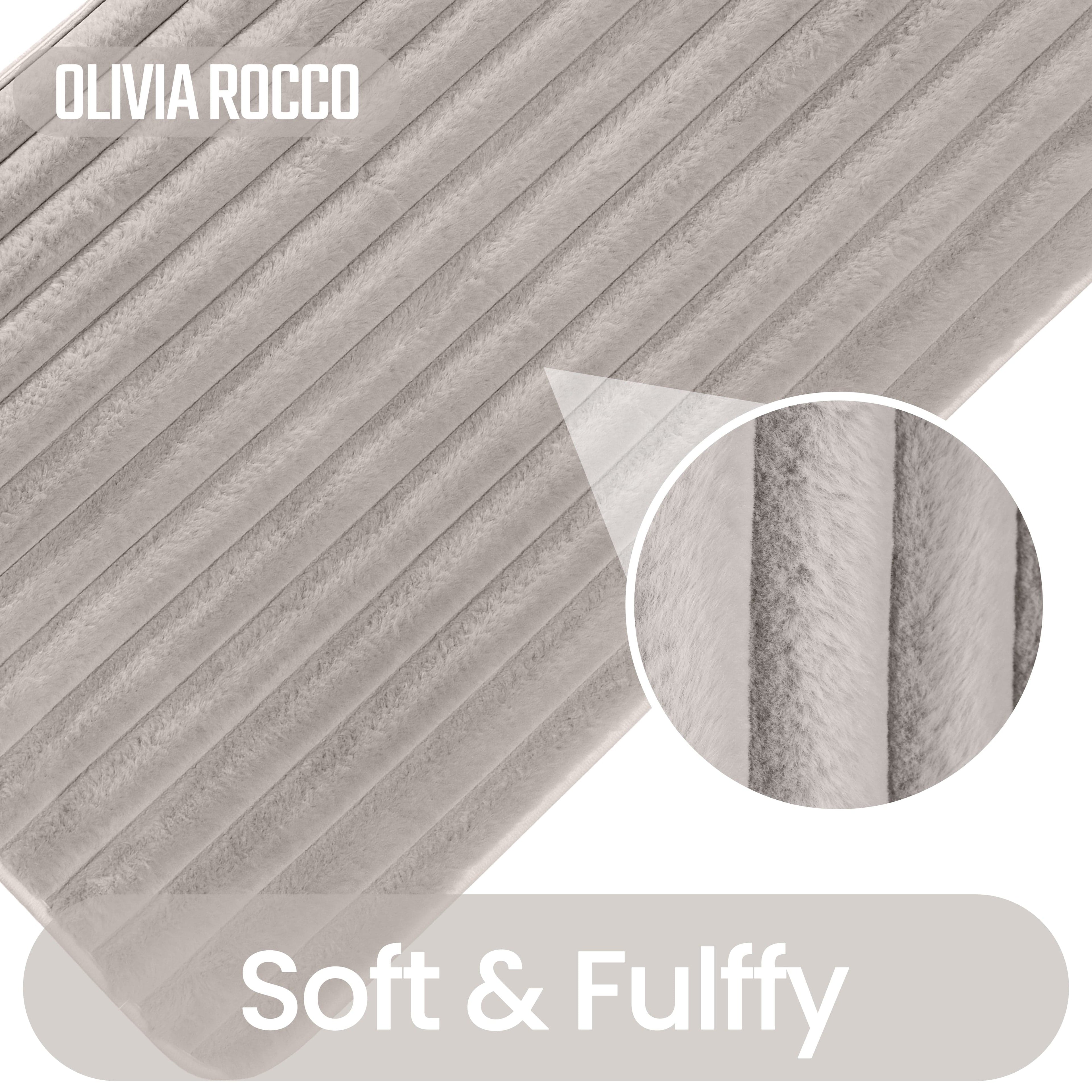 OLIVIA ROCCO 2 Piece Ribbed Bath Mat Set – Non Slip Absorbent Natural