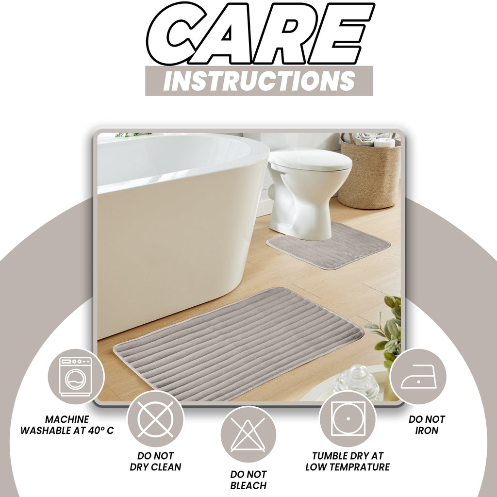 OLIVIA ROCCO 2 Piece Ribbed Bath Mat Set – Non Slip Absorbent Natural