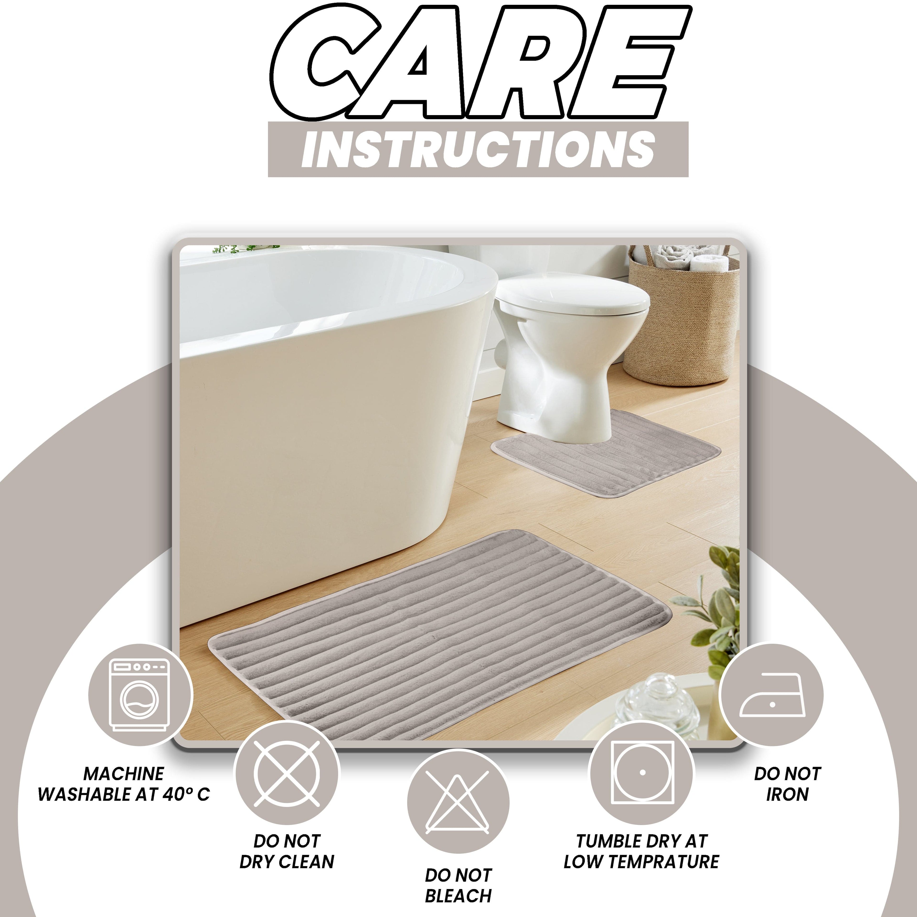 OLIVIA ROCCO 2 Piece Ribbed Bath Mat Set – Non Slip Absorbent Natural