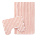 Olivia Rocco 2 Piece Ribbed Bath Mat Set – Pink Non-Slip Absorbent