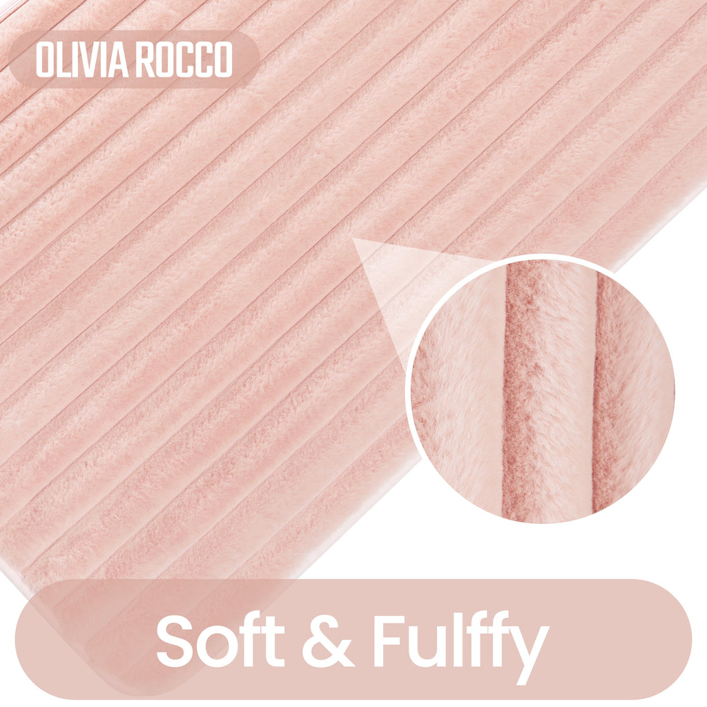Olivia Rocco 2 Piece Ribbed Bath Mat Set – Pink Non-Slip Absorbent