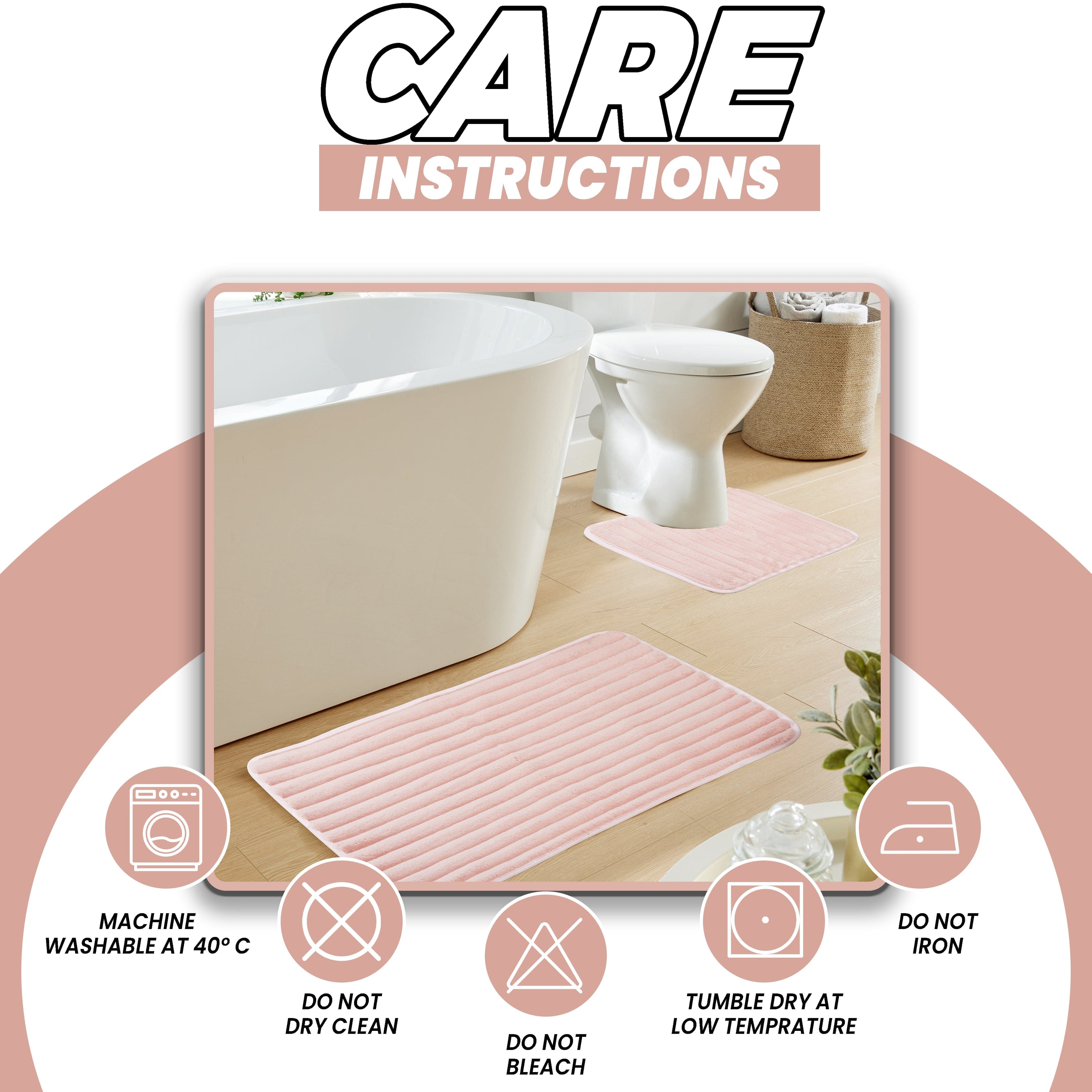 Olivia Rocco 2 Piece Ribbed Bath Mat Set – Pink Non-Slip Absorbent
