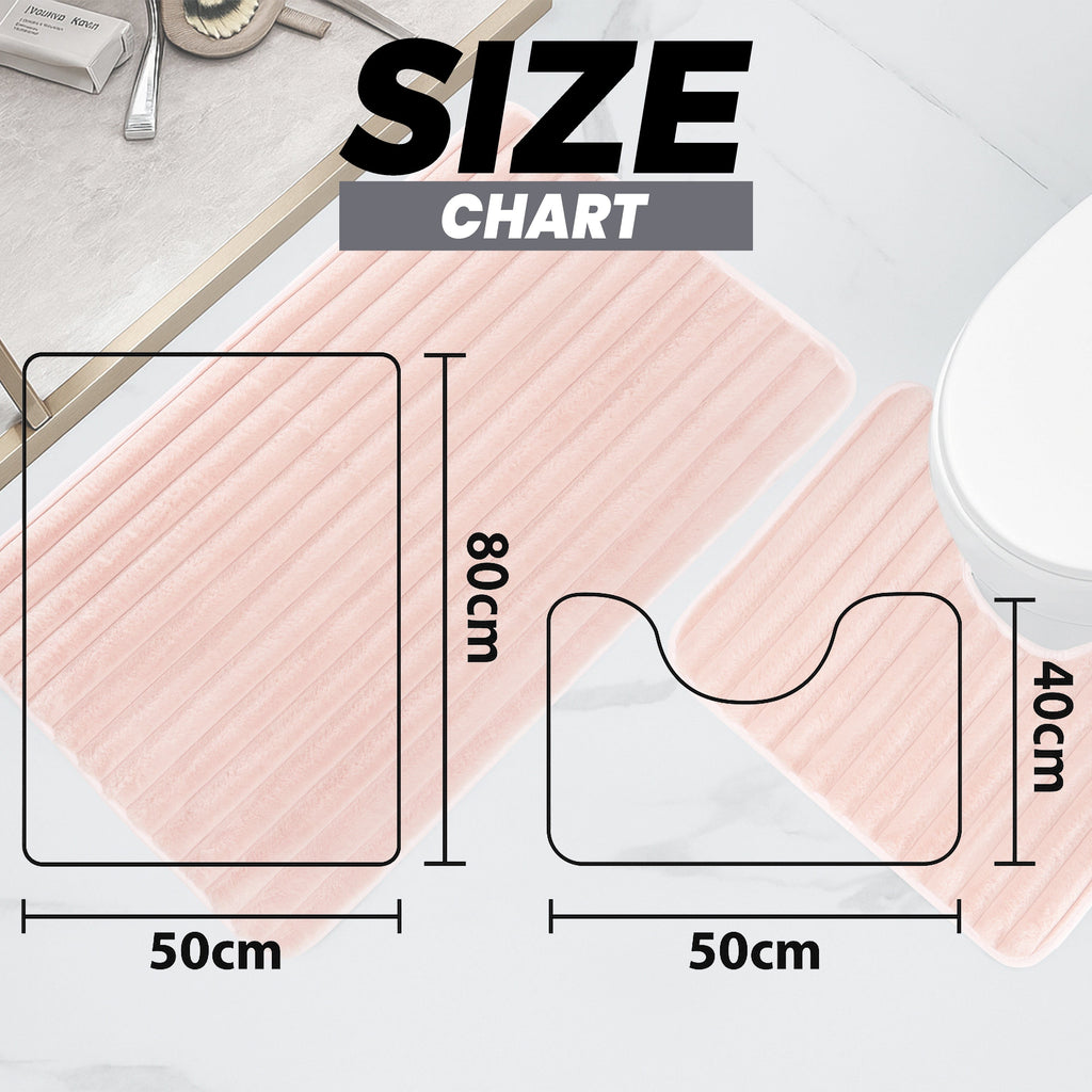 Olivia Rocco 2 Piece Ribbed Bath Mat Set – Pink Non-Slip Absorbent