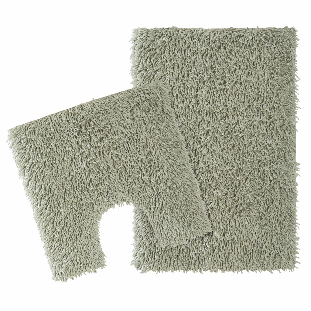 OLIVIA ROCCO Como 2 Piece Bath Mat Set – Sage Green Non-Slip Cotton