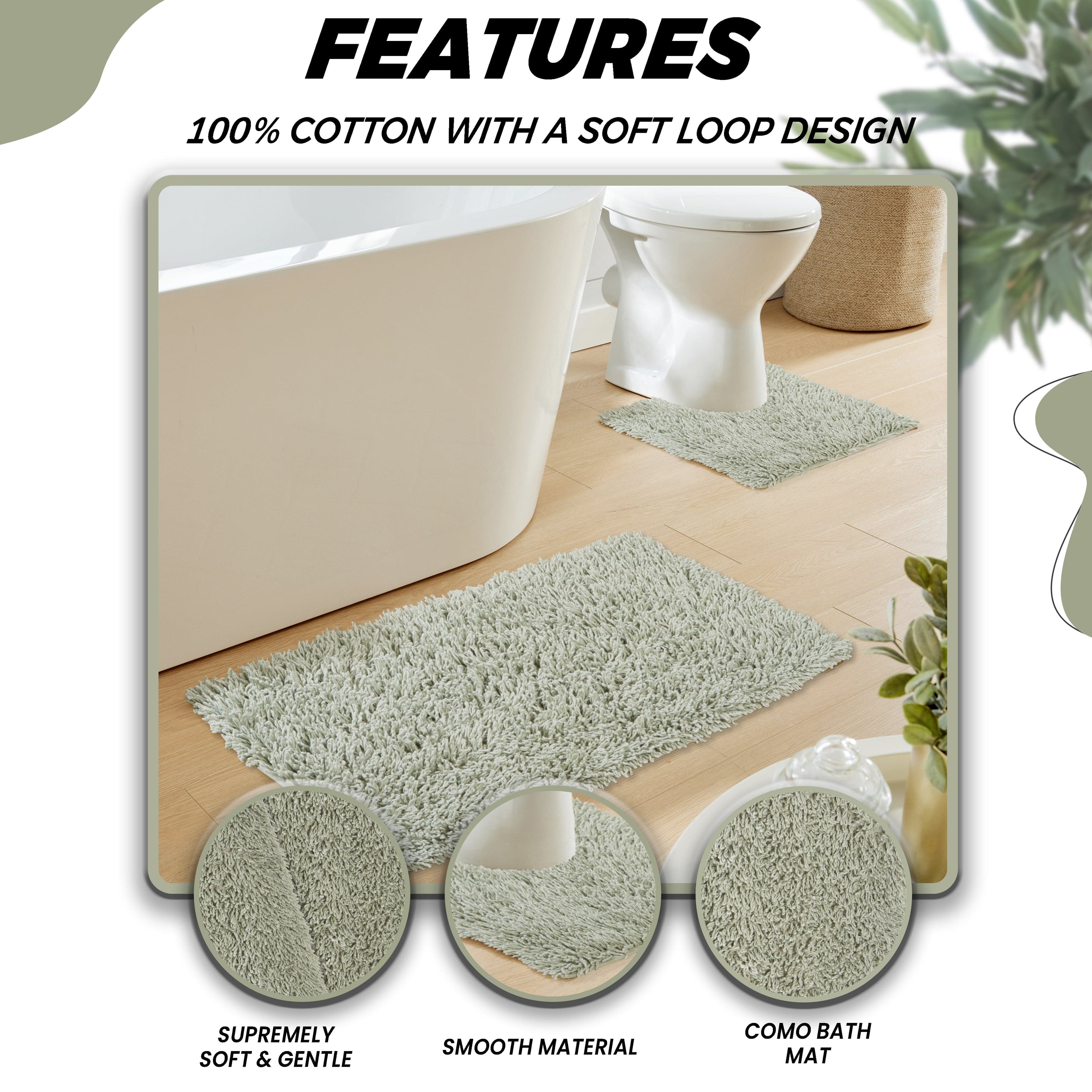 OLIVIA ROCCO Como 2 Piece Bath Mat Set – Sage Green Non-Slip Cotton