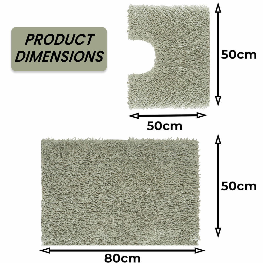 OLIVIA ROCCO Como 2 Piece Bath Mat Set – Sage Green Non-Slip Cotton