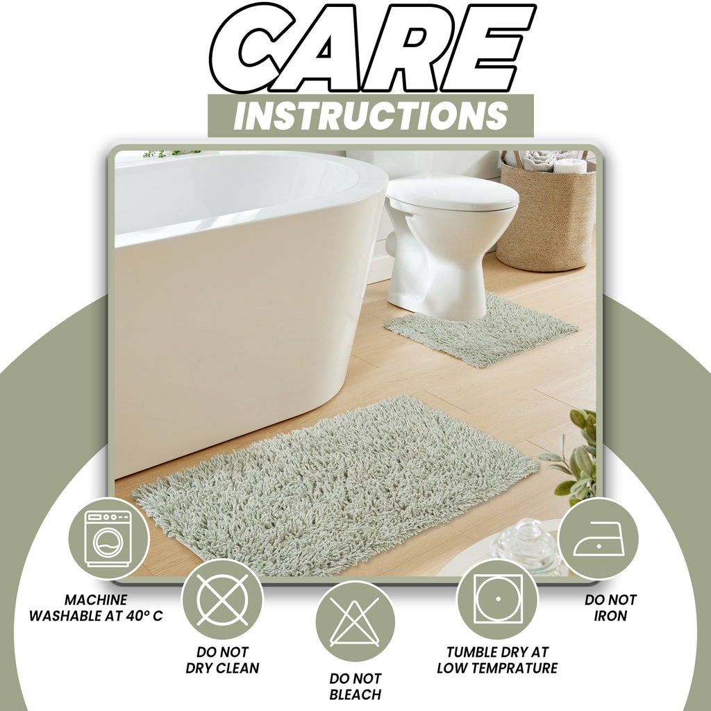 OLIVIA ROCCO Como 2 Piece Bath Mat Set – Sage Green Non-Slip Cotton