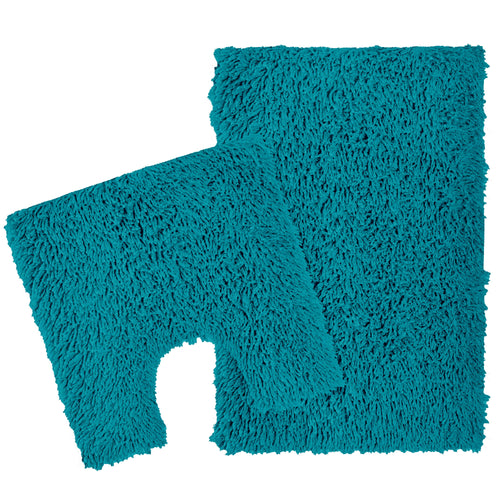 OLIVIA ROCCO Como 2 Piece Teal Bath Mat Set – Non-Slip Absorbent Cotton