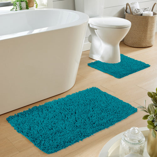 OLIVIA ROCCO Como 2 Piece Teal Bath Mat Set – Non-Slip Absorbent Cotton