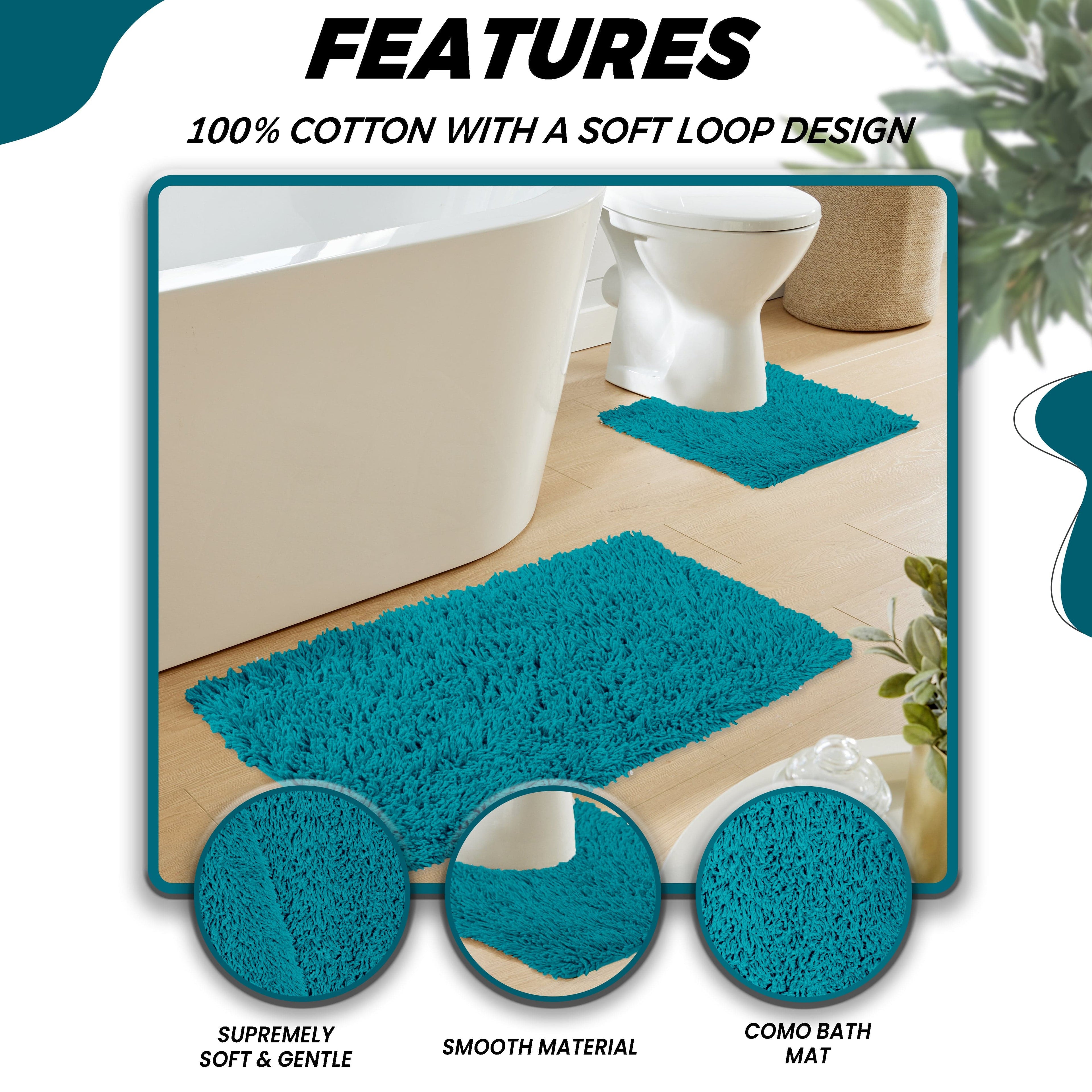 OLIVIA ROCCO Como 2 Piece Teal Bath Mat Set – Non-Slip Absorbent Cotton