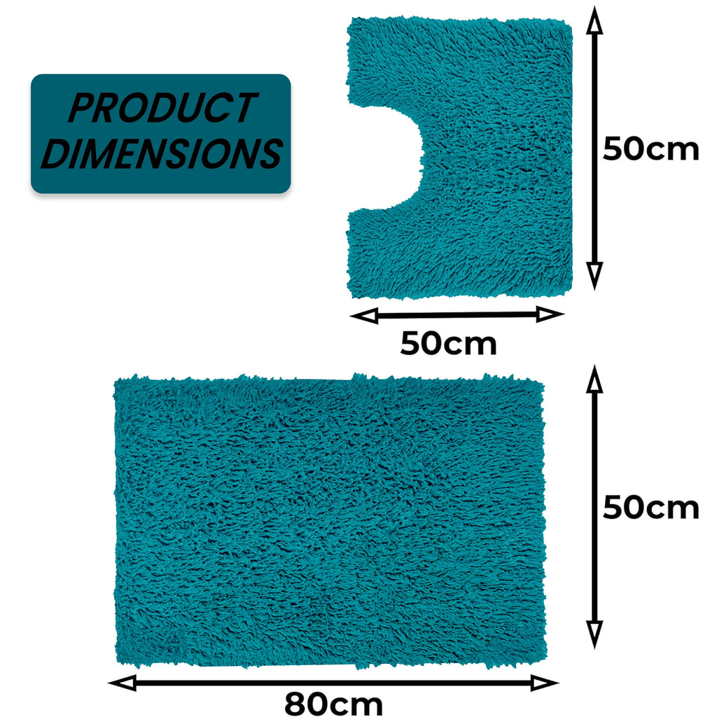 OLIVIA ROCCO Como 2 Piece Teal Bath Mat Set – Non-Slip Absorbent Cotton