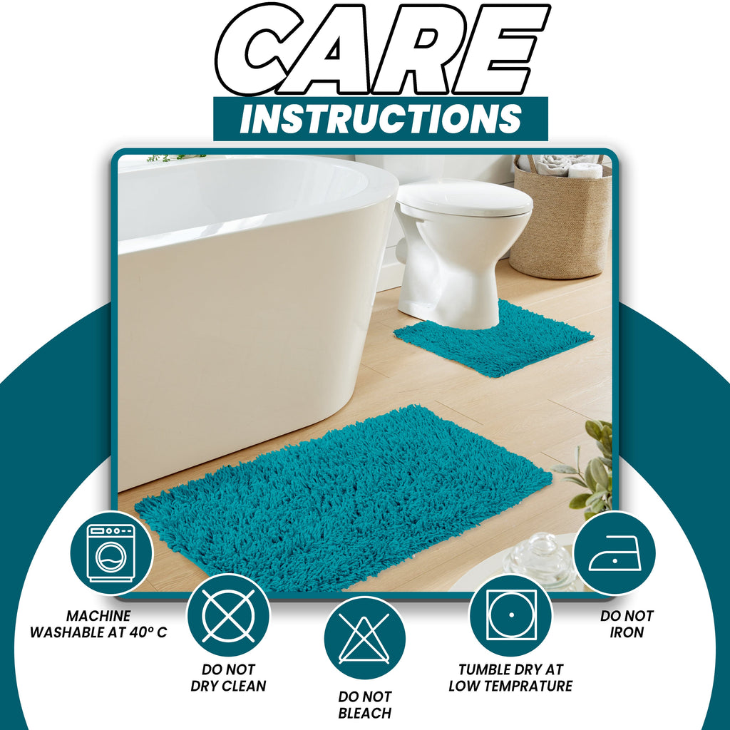 OLIVIA ROCCO Como 2 Piece Teal Bath Mat Set – Non-Slip Absorbent Cotton