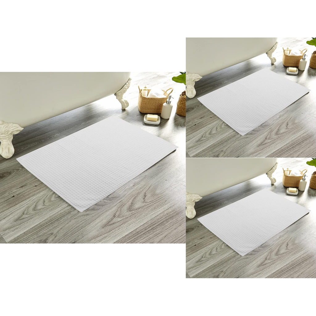 OLIVIA ROCCO Cotton Bathmats – Pack of 3 Non-Slip Absorbent Bathroom Rugs