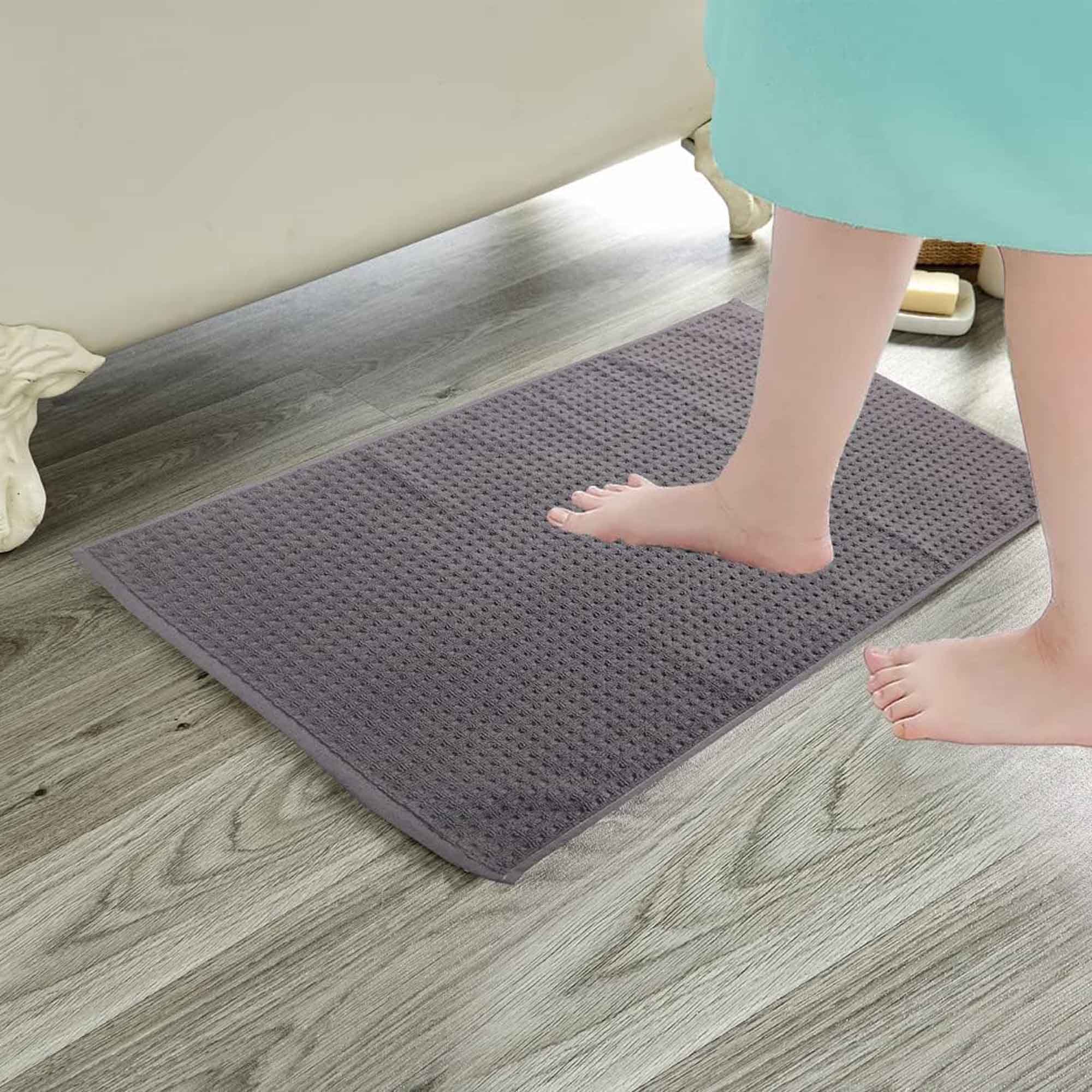 OLIVIA ROCCO Cotton Bathmats – Pack of 3 Non-Slip Absorbent Bathroom Rugs
